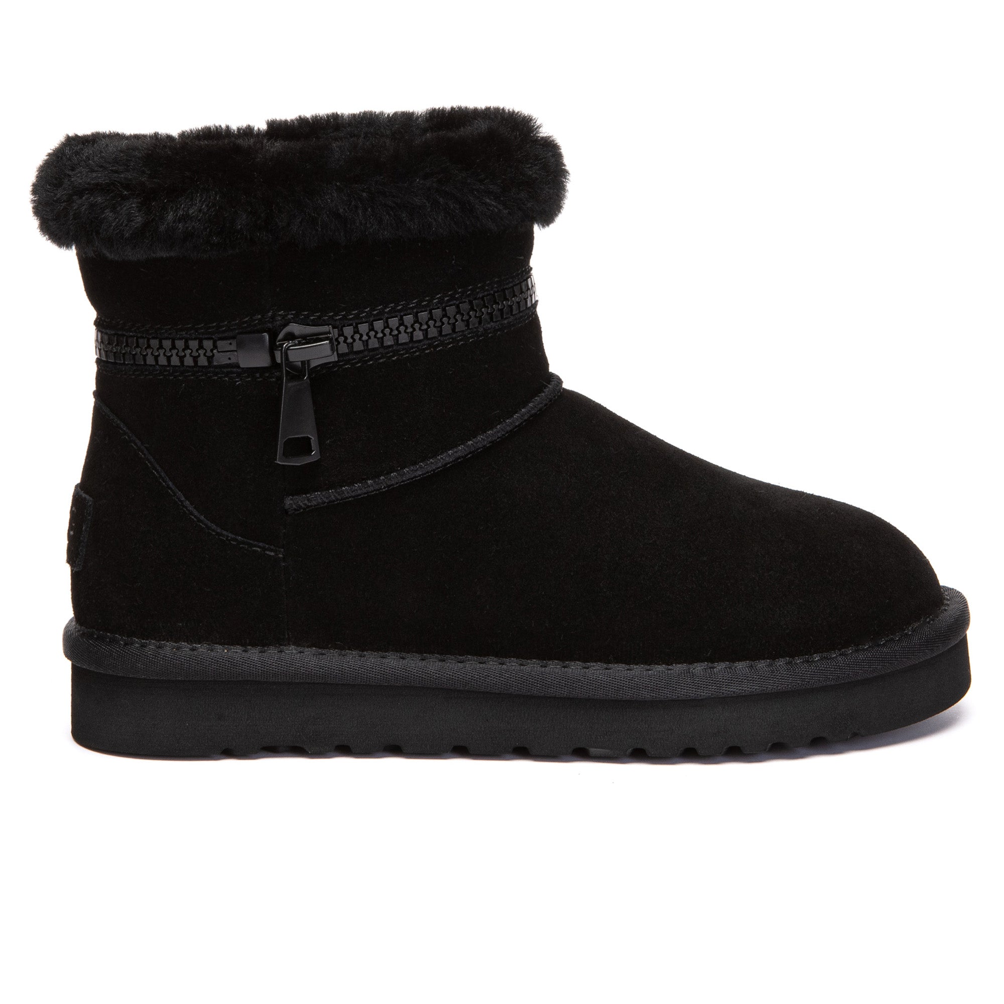 EverUgg Lynn Zip Mini Ankle UGG boots for women featuring a zipper detail and soft sheepskin material.