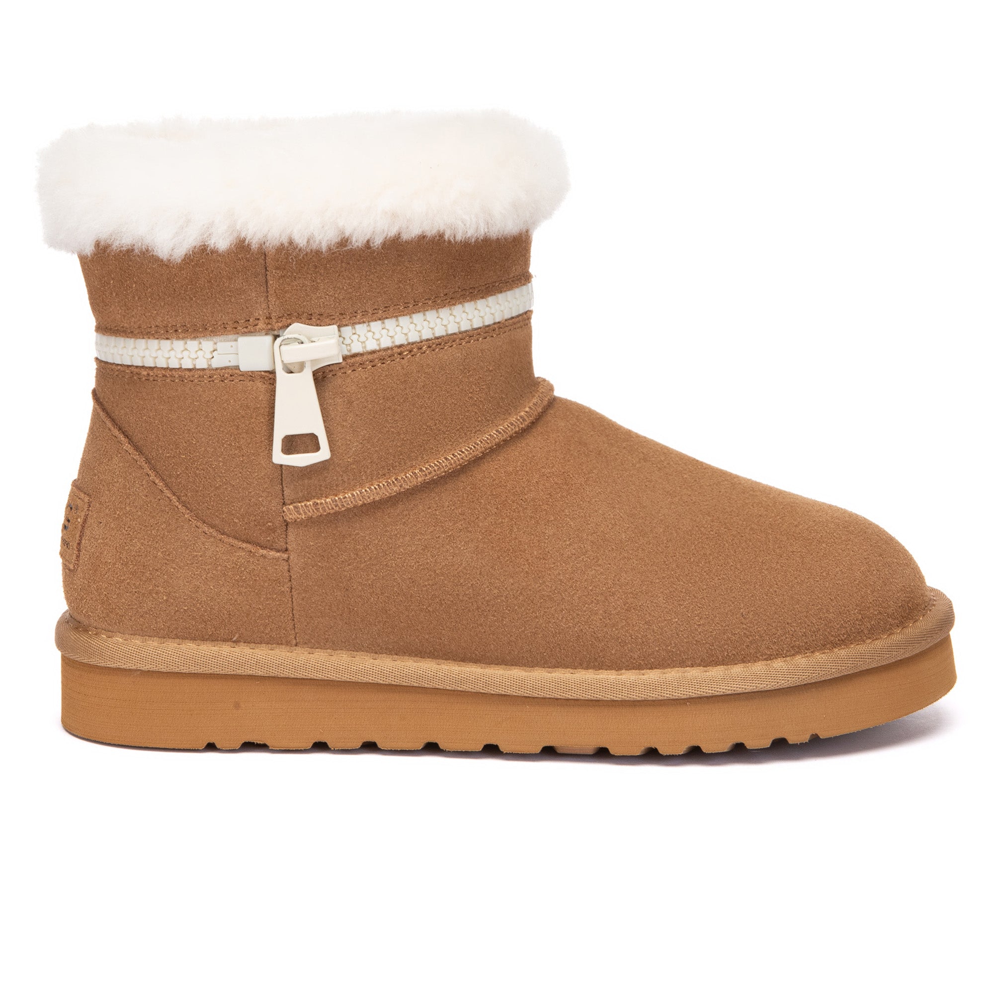 EverUgg Lynn Zip Mini Ankle UGG Boots for women, stylish black shoes with side zipper and cozy sheepskin lining.