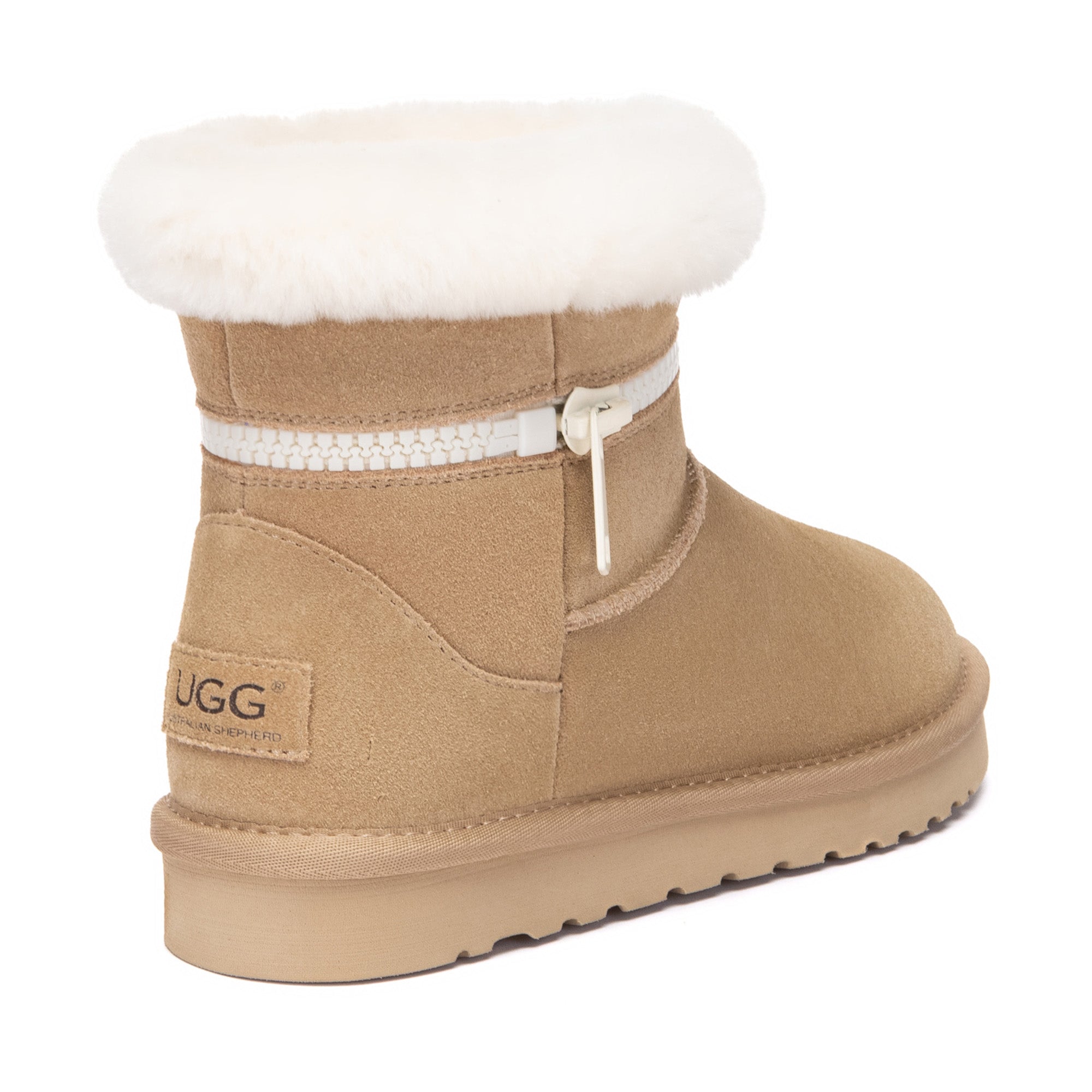 EverUgg Lynn Zip Mini Ankle UGG boots for women featuring a stylish design with zipper detail and cozy shearling lining.