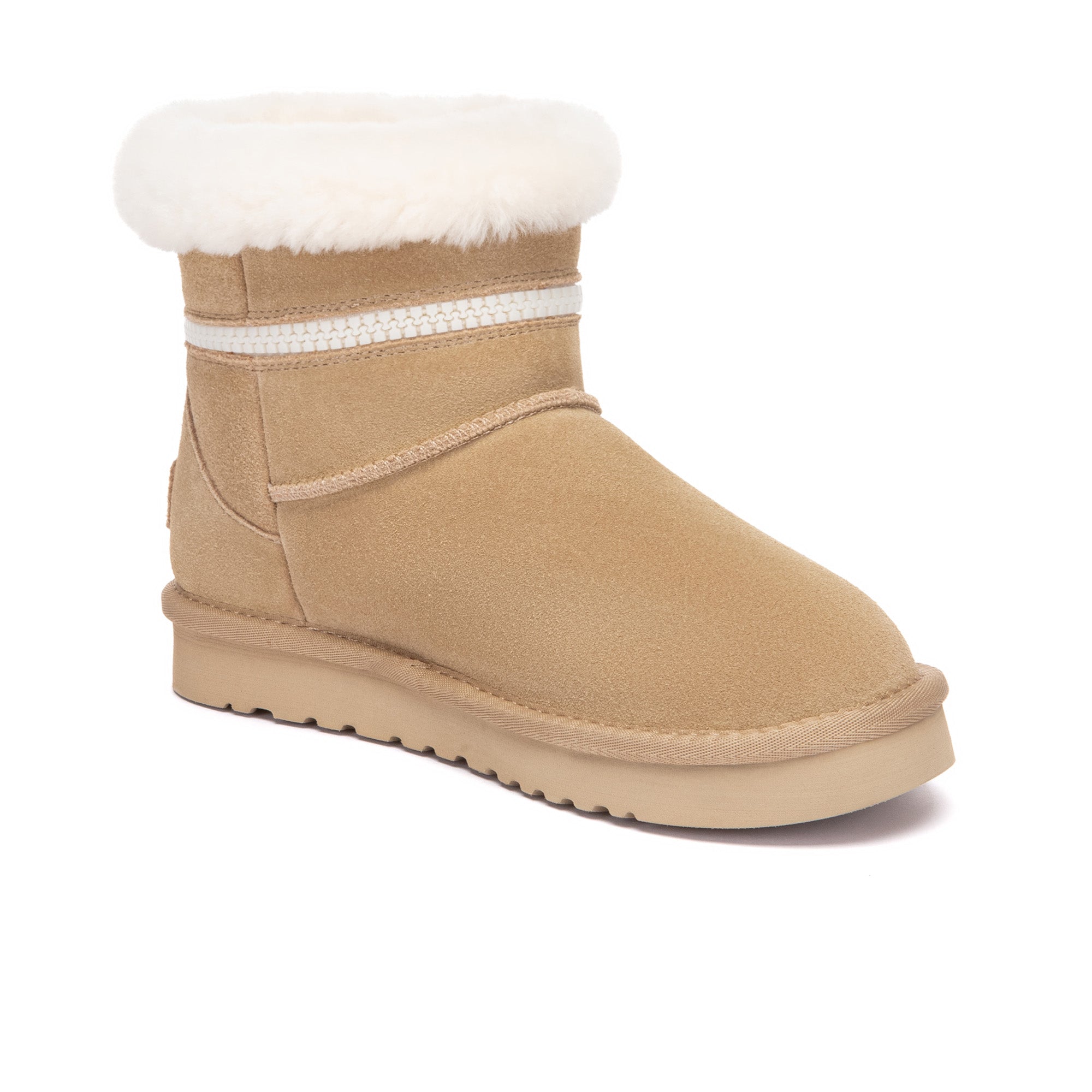 EverUgg Lynn Zip Mini Ankle UGG boots for women, stylish black shoes with side zippers and cozy fur lining.