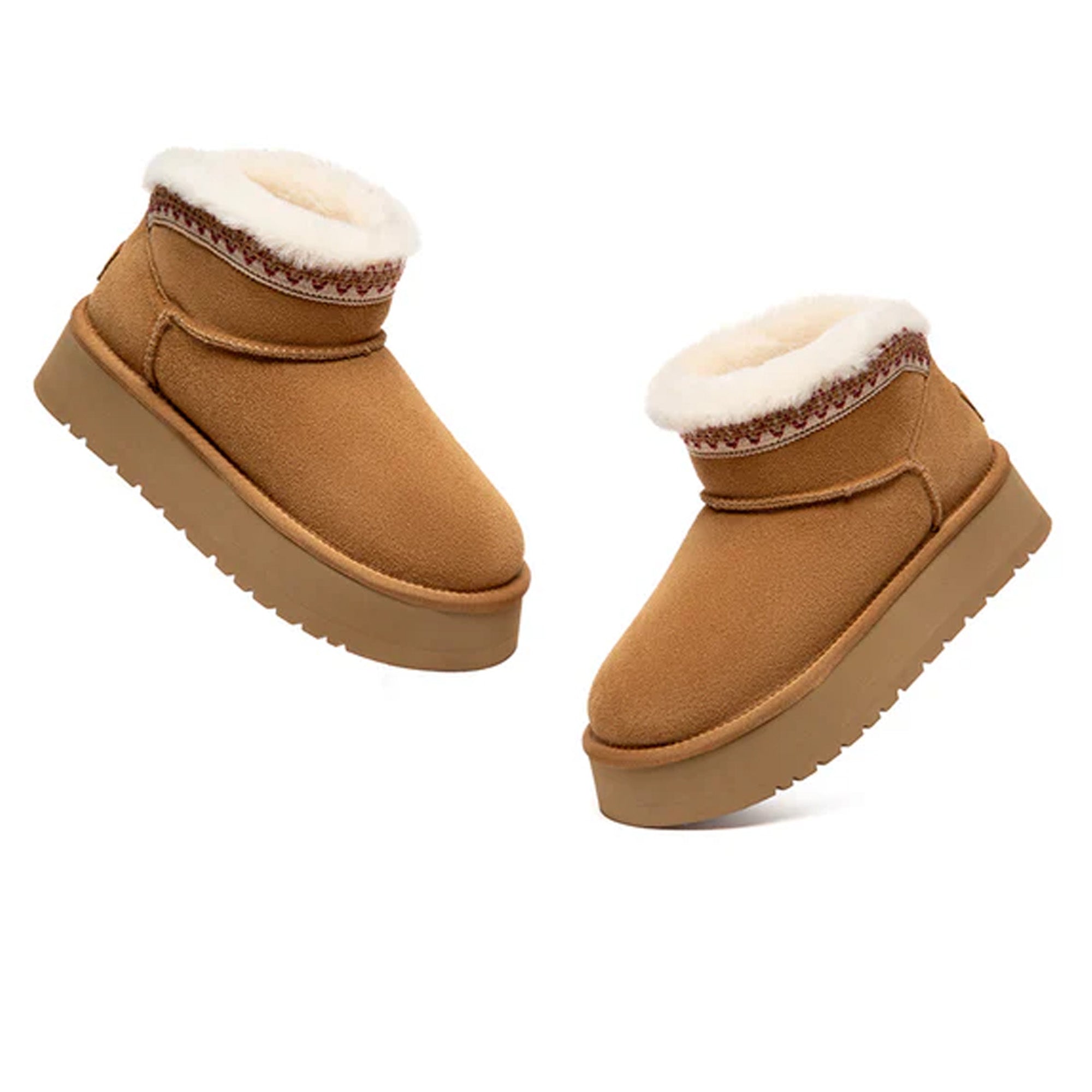 EverUgg Lyora Stitch Mini Platform UGG Boots with cozy shearling lining and textured stitch detail, shown on a beige background.