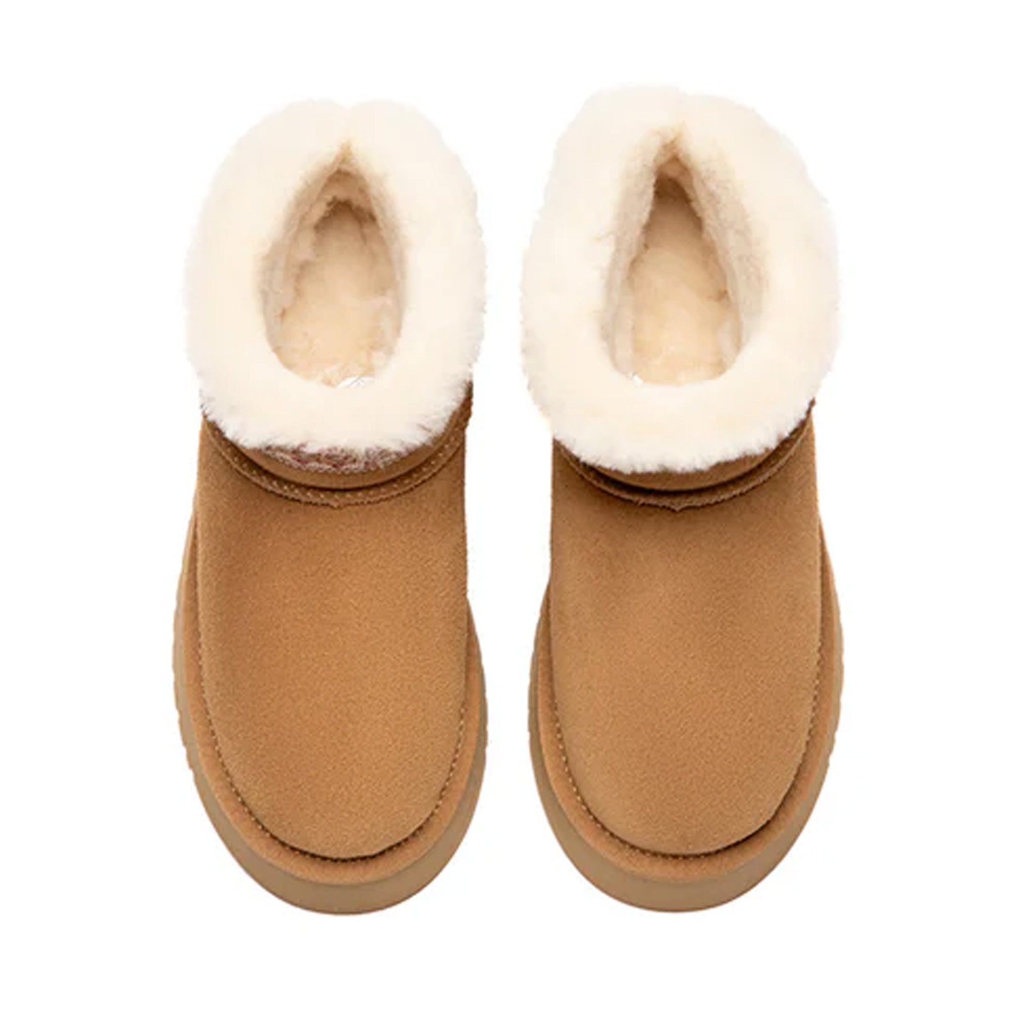 EverUgg Lyora Stitch Mini Platform UGG Boots featuring a stitched design and mini platform sole, shown in a close-up image.