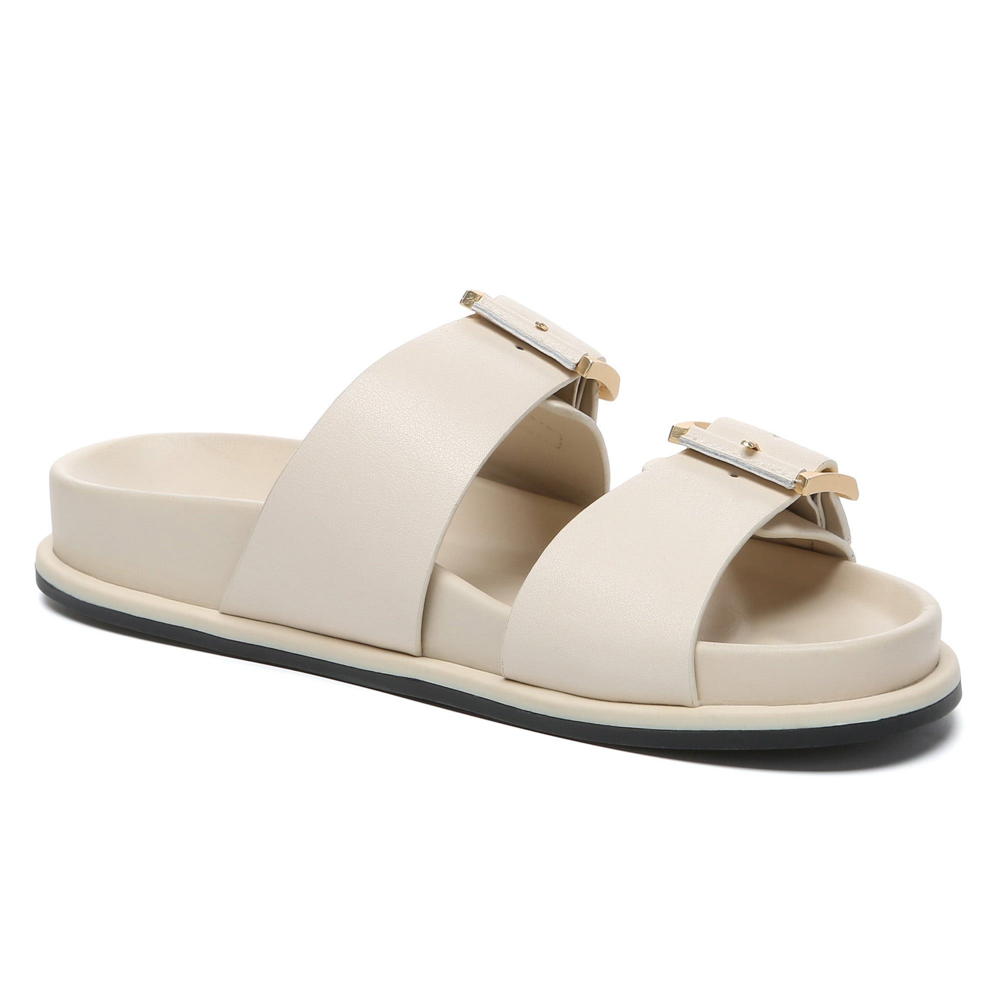 EverUgg Manisha Buckle Leather Sandals featuring ankle straps and metallic buckle, perfect for casual summer wear.