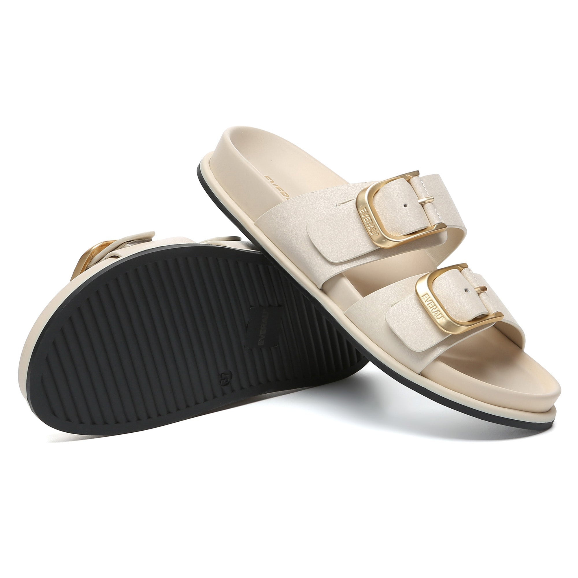 EverUgg Manisha Buckle Leather Sandals featuring a stylish buckle and open-toe design on smooth leather straps.