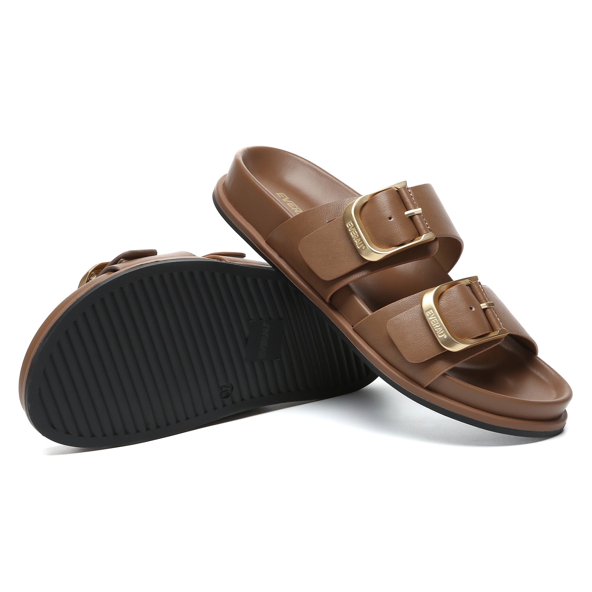EverUgg Manisha Buckle Leather Sandals with adjustable strap and stylish design, shown close-up on a neutral background.