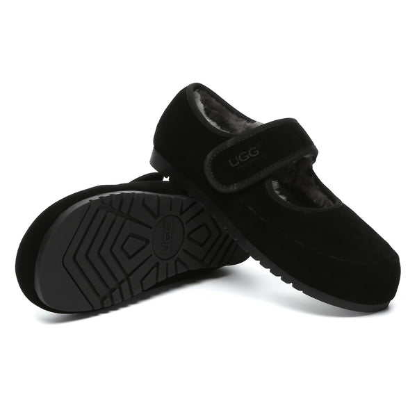 EverUgg Mary Jane strap loafer slippers for women, featuring classic UGG-style slip-on shoes with a strap detail.