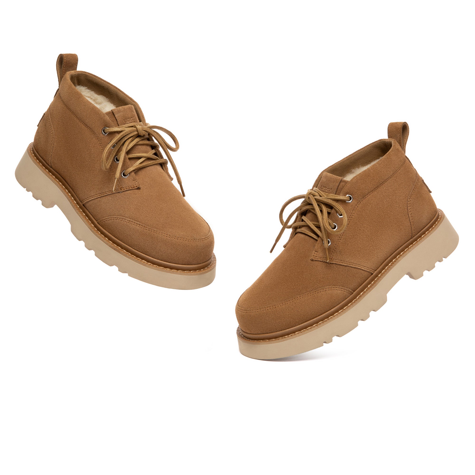 Men's casual lace-up ankle UGG chukka boots by EverUgg, featuring suede material and rugged rubber soles for outdoor wear.