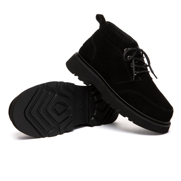 Men's casual lace-up ankle UGG chukka boots by EverUgg, showing brown leather uppers and rugged sole details.