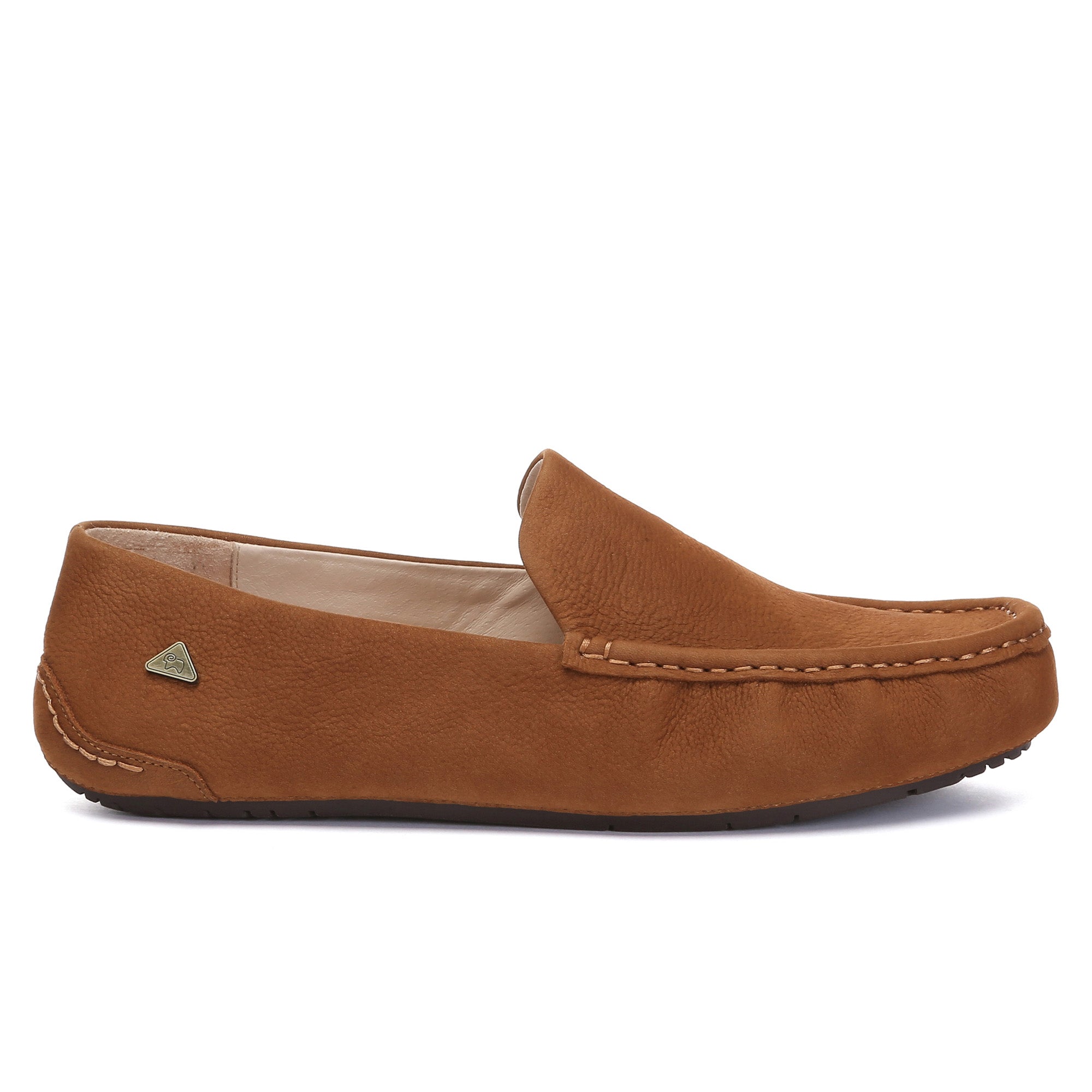 EverUgg men's casual slip-on moccasin loafers in neutral tone, showcasing comfortable flat design with soft leather material.