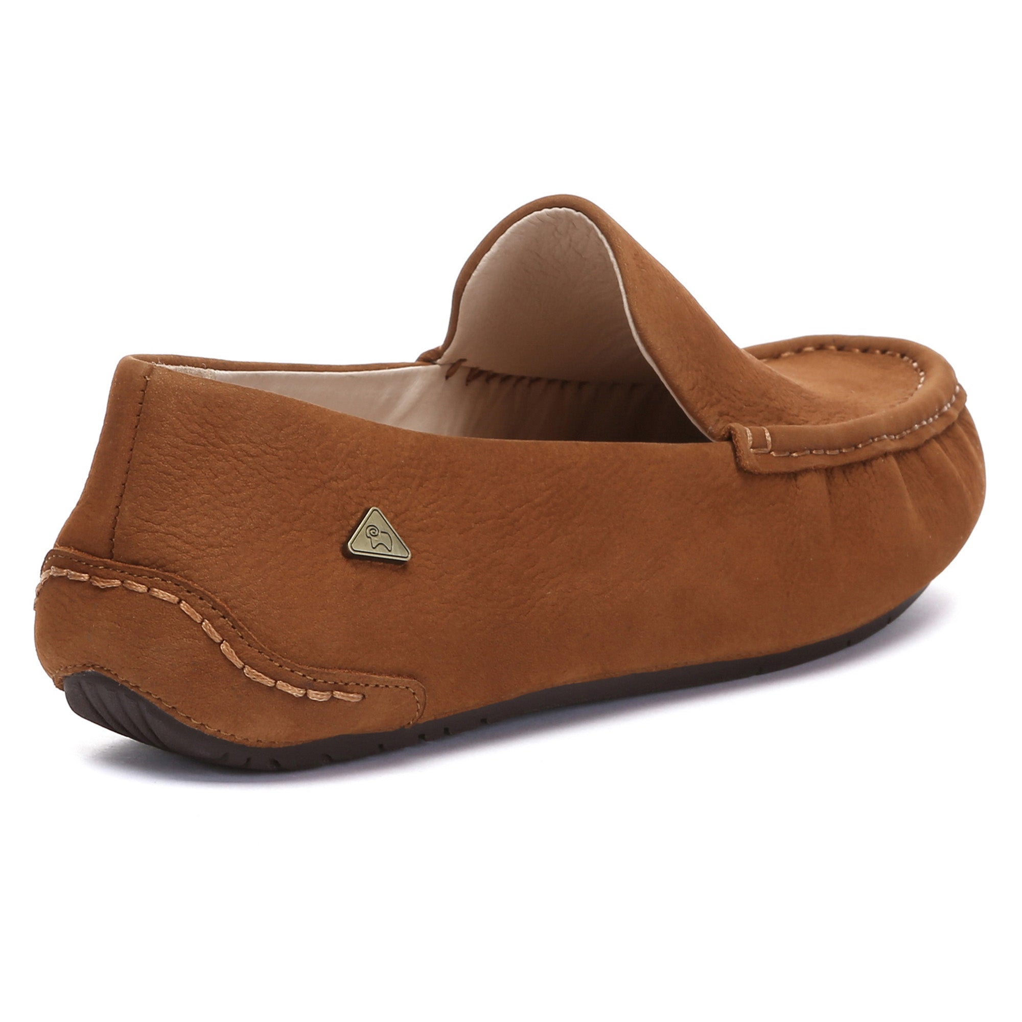 EverUgg men's casual slip-on moccasin loafers in brown leather, featuring a comfortable flat design and slip-on style.