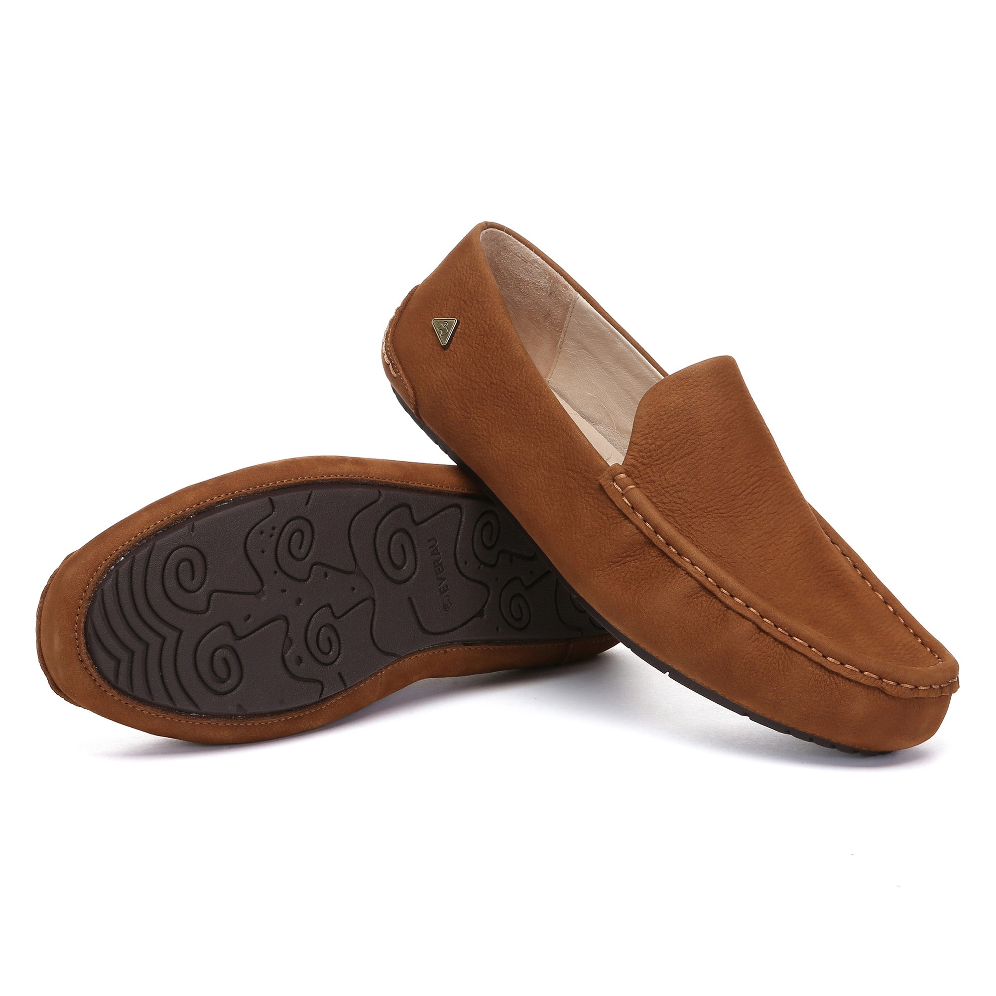 Men's casual slip-on moccasin loafers by EverUgg, beige flats with soft leather and comfortable design for everyday wear.