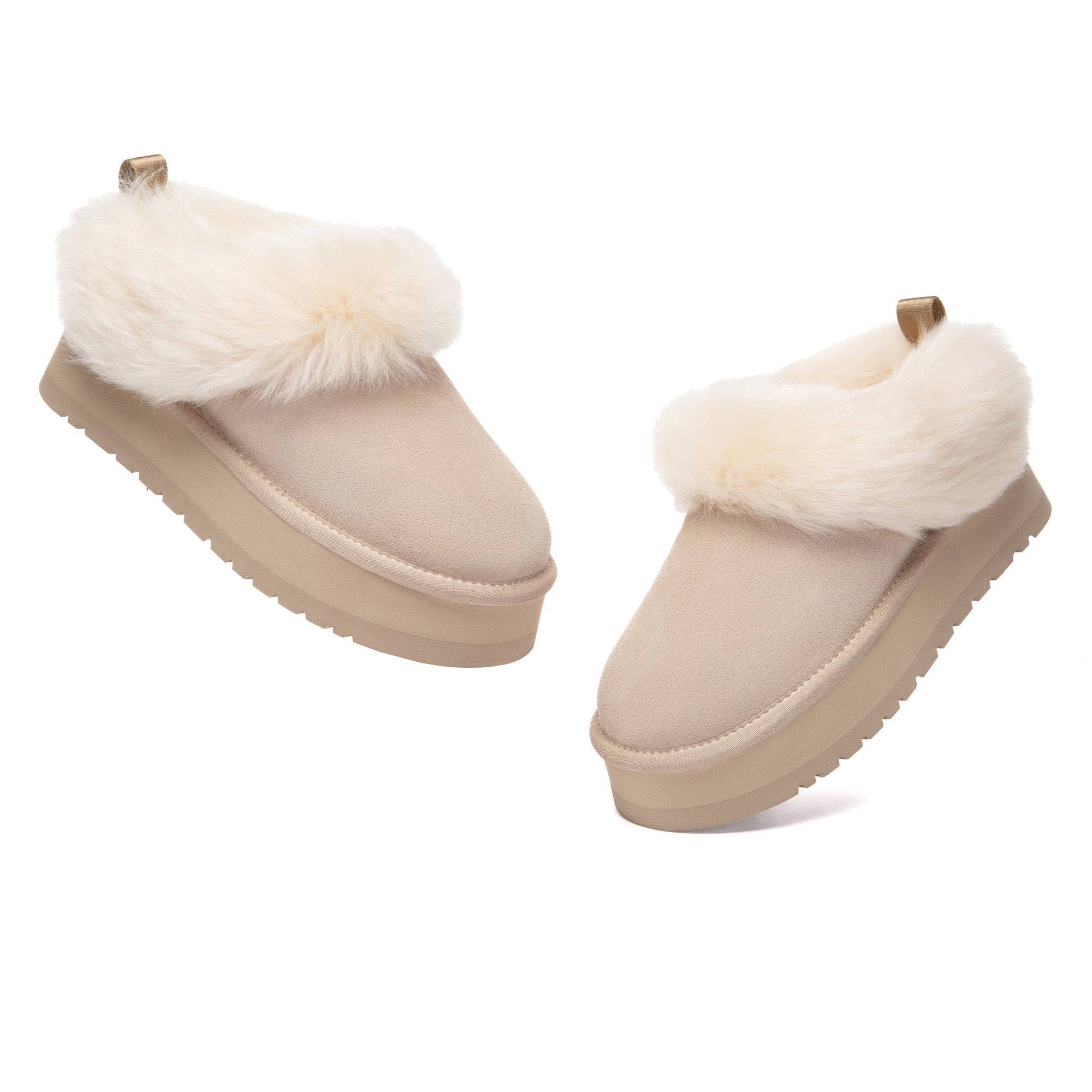 EverUgg Mia Plush Platform Slippers with soft, cozy fabric and thick sole for comfort and style.