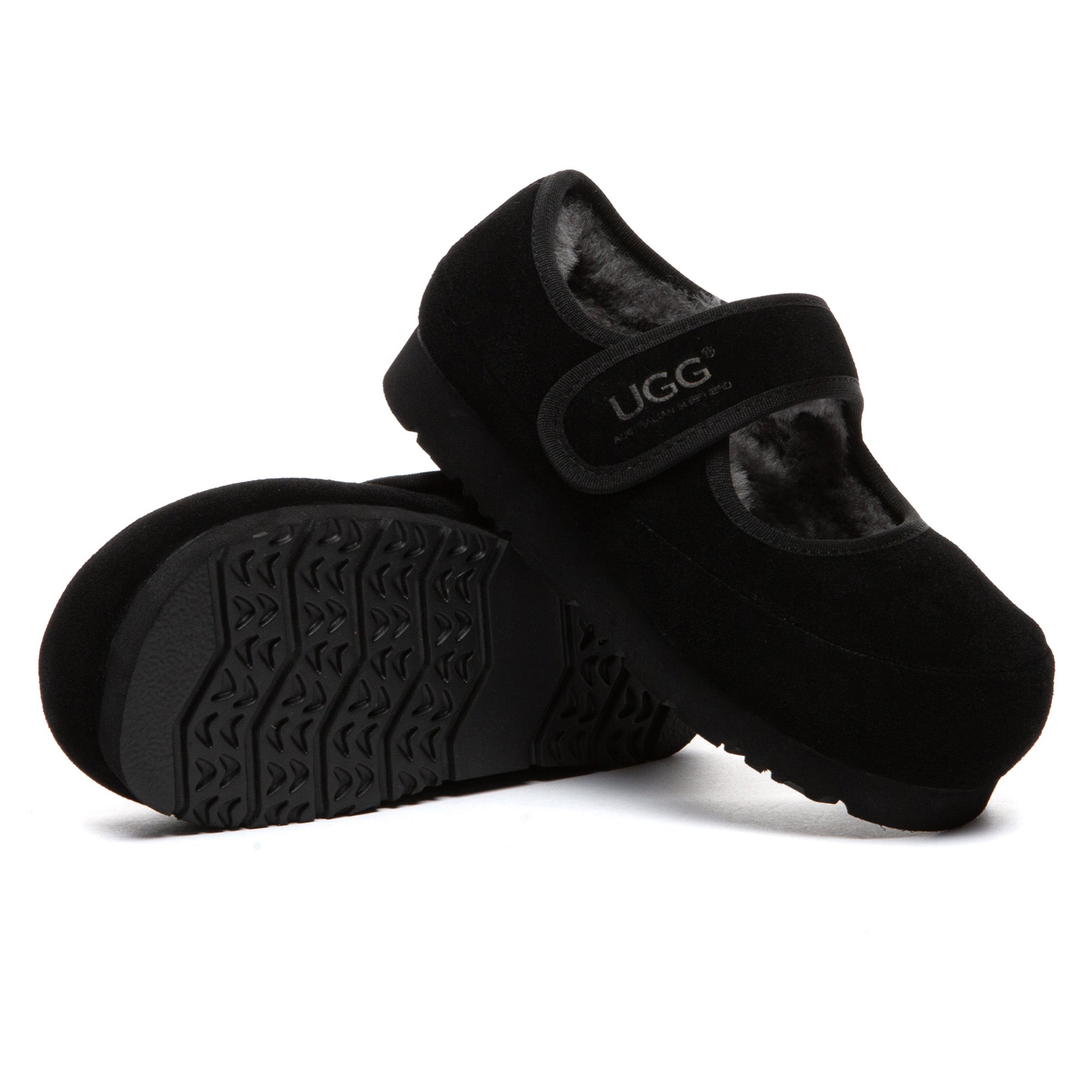 Kids Millie Mary Jane UGG slippers by EverUgg featuring soft pink fabric and comfortable slip-on design with bow accents.