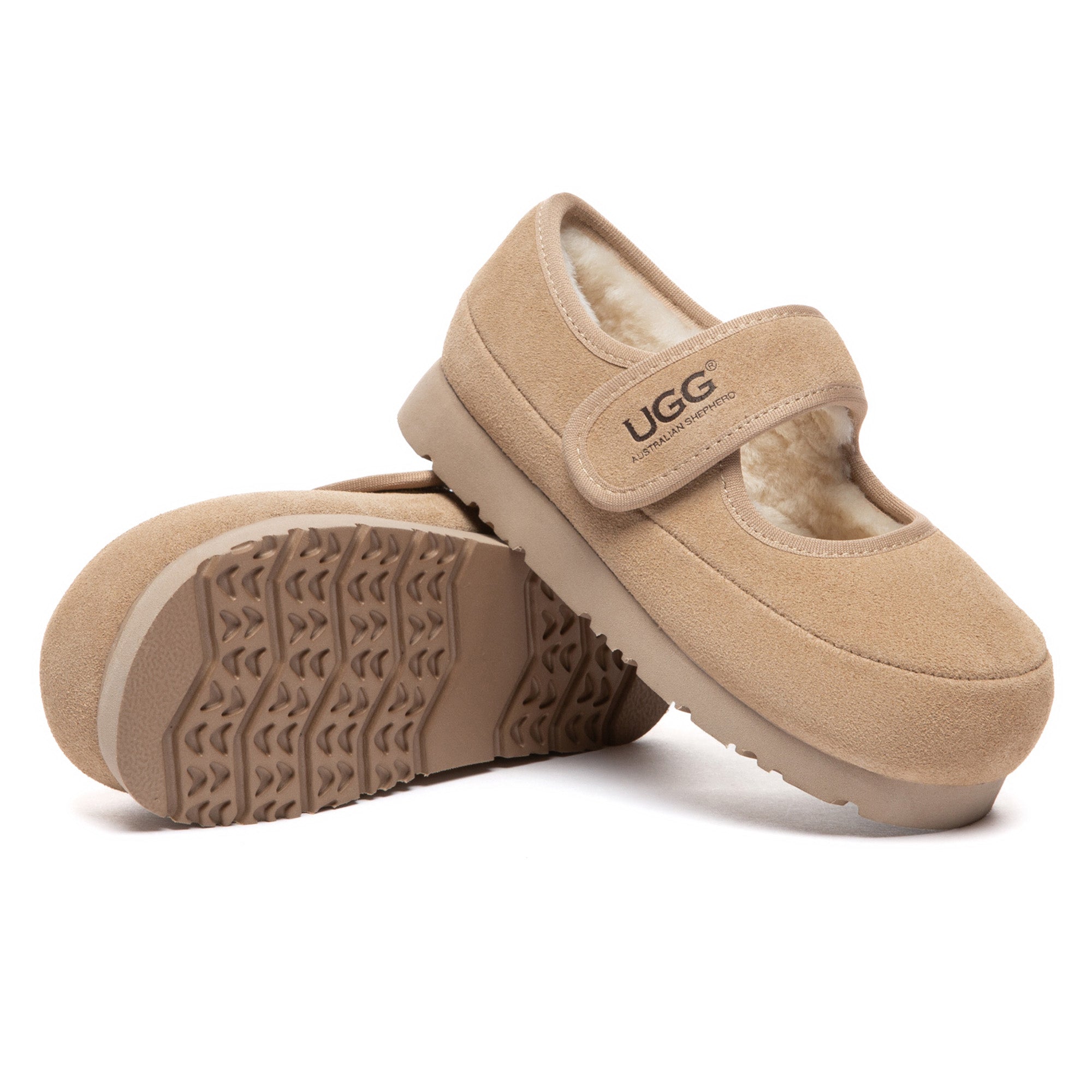 EverUgg Millie Kids Mary Jane UGG slippers featuring soft pink material and classic strap design for comfortable indoor wear.