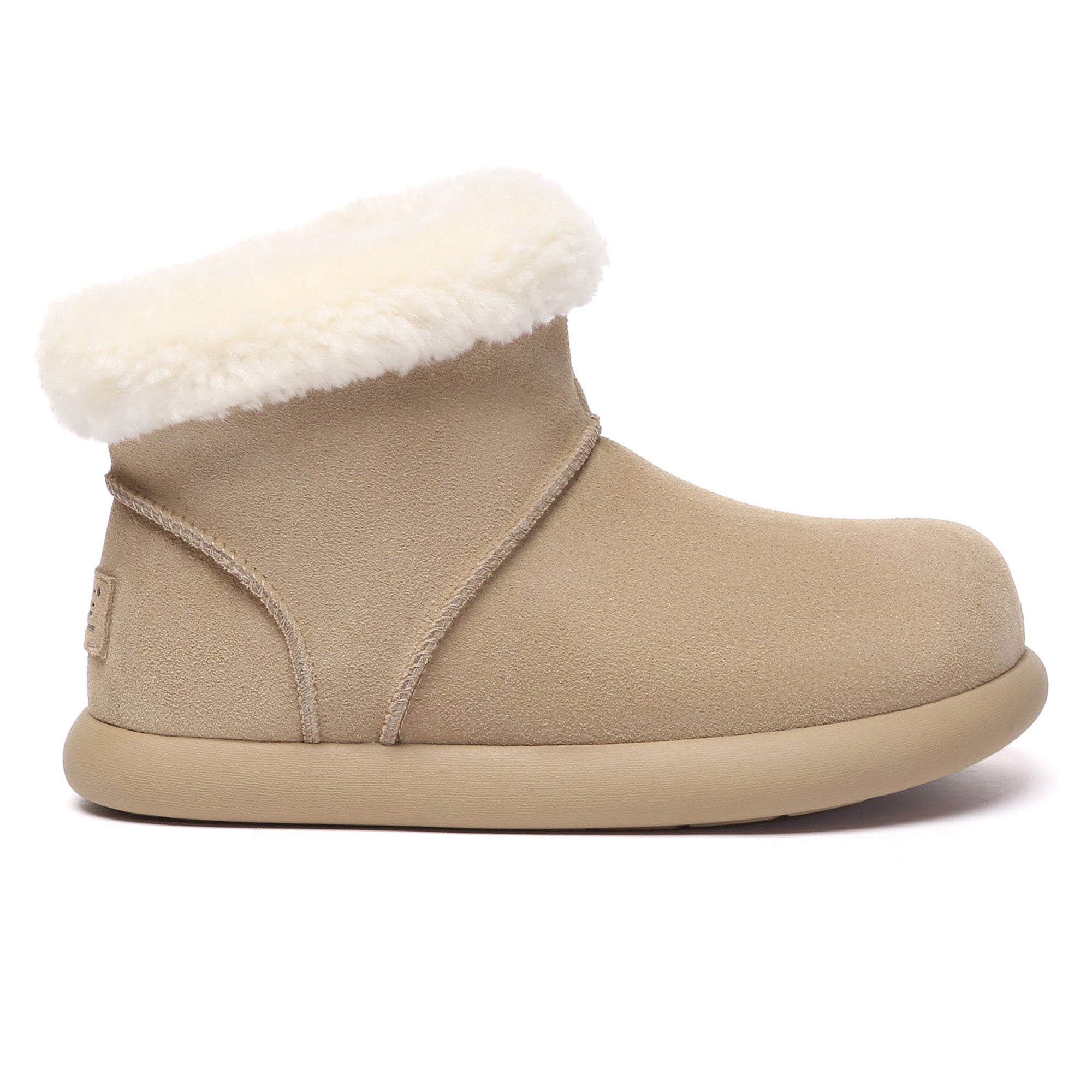 EverUgg Mini Ankle Classic UGG Boots in beige, featuring plush sheepskin lining and durable rubber soles.