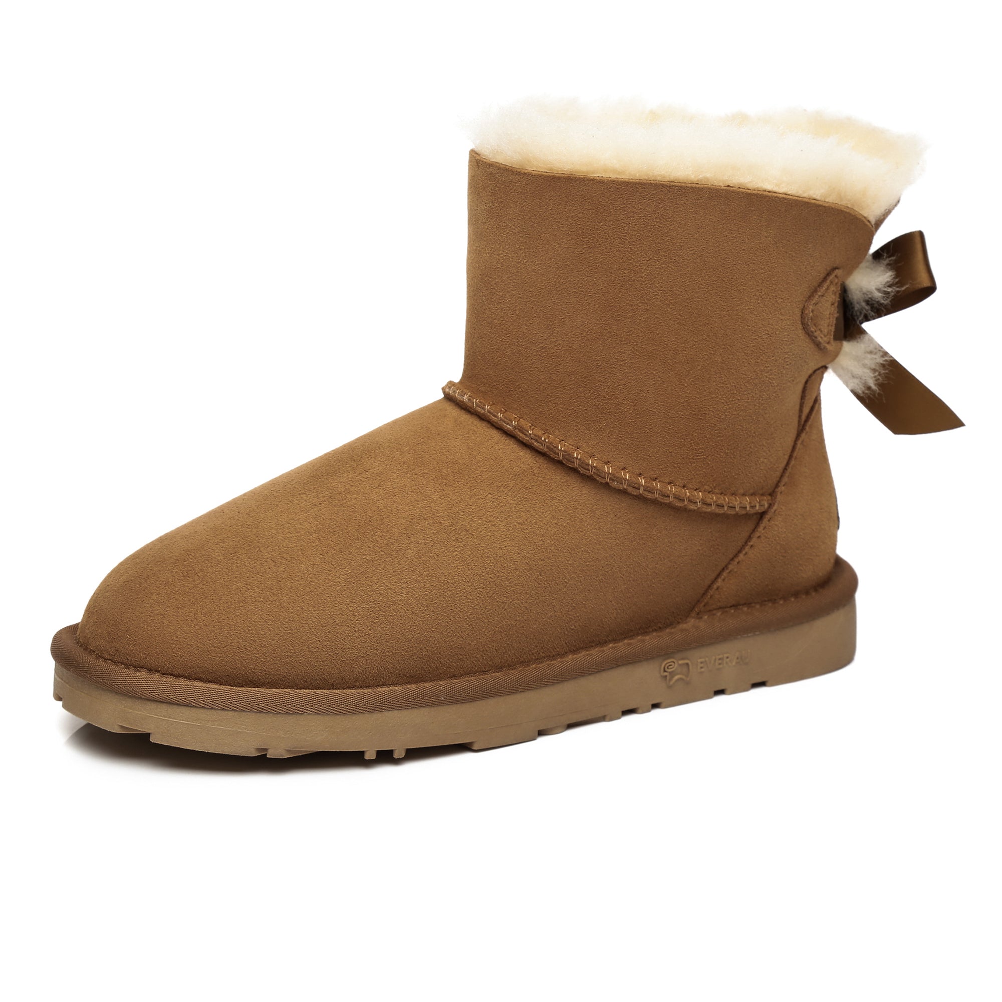 EverUgg Mini Back Bow UGG Boots in neutral tones, showcasing the stylish back bow detail and cozy suede material.