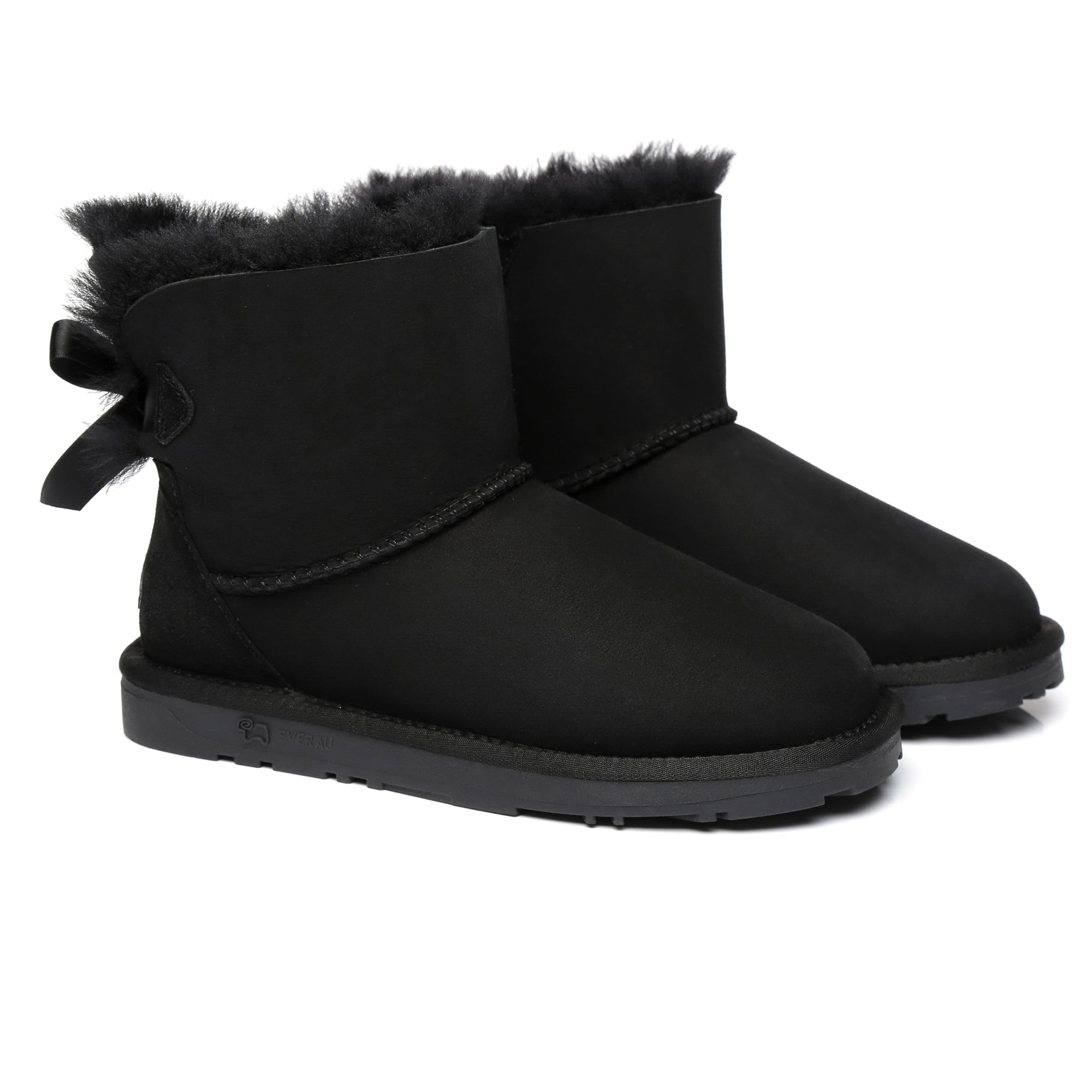 EverUgg Mini Back Bow UGG Boots showing the stylish brown leather boots with a back bow detail and cozy design.