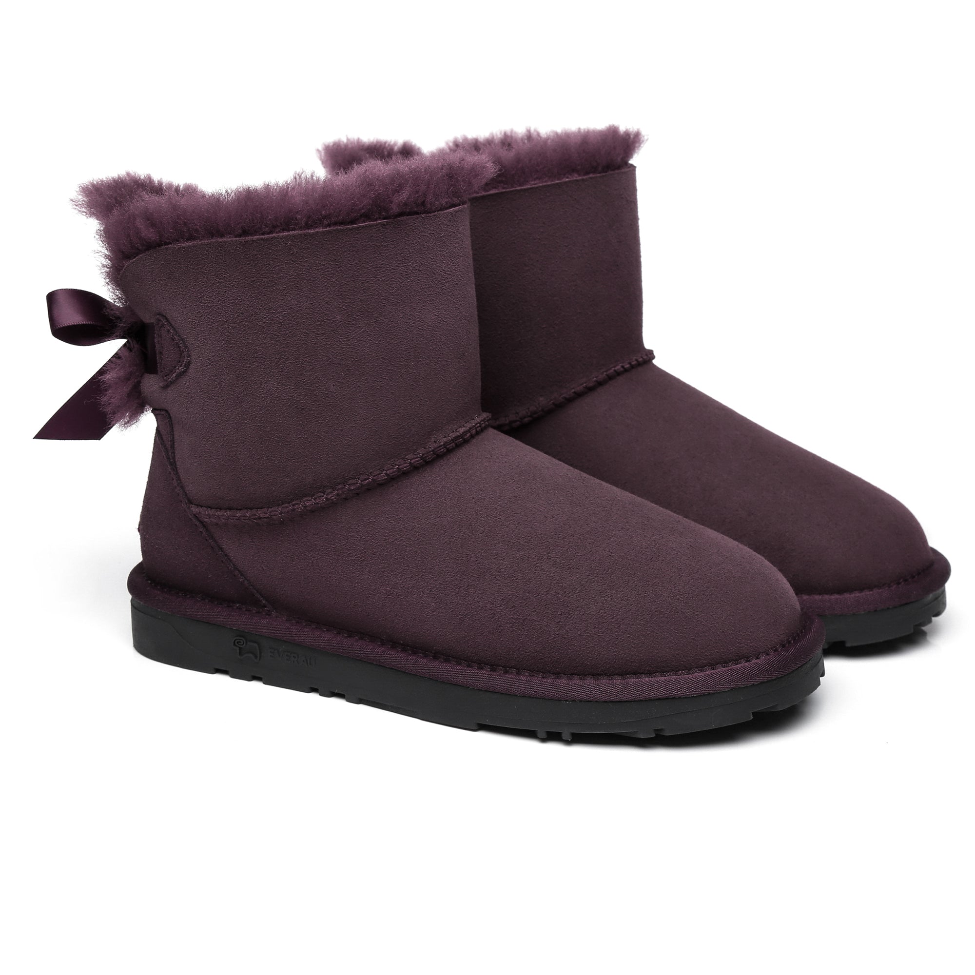 Close-up of EverUgg Mini Back Bow UGG Boots showing the stylish back bow detail and soft suede material.