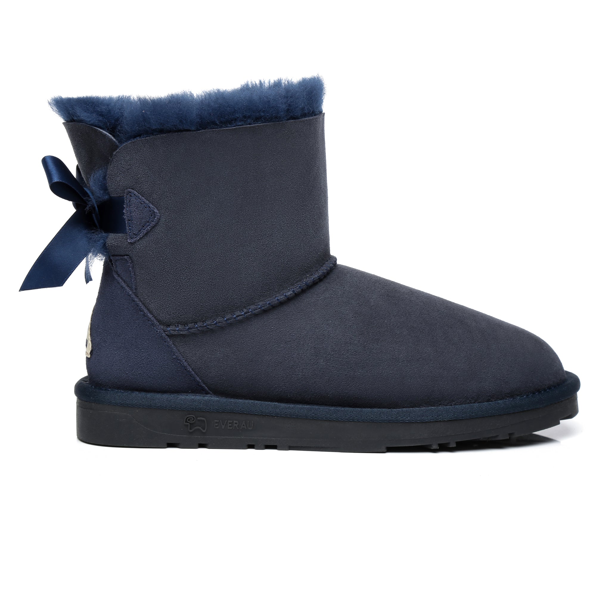 EverUgg Mini Back Bow UGG Boots showing a cozy, stylish black suede design with a prominent back bow detail.