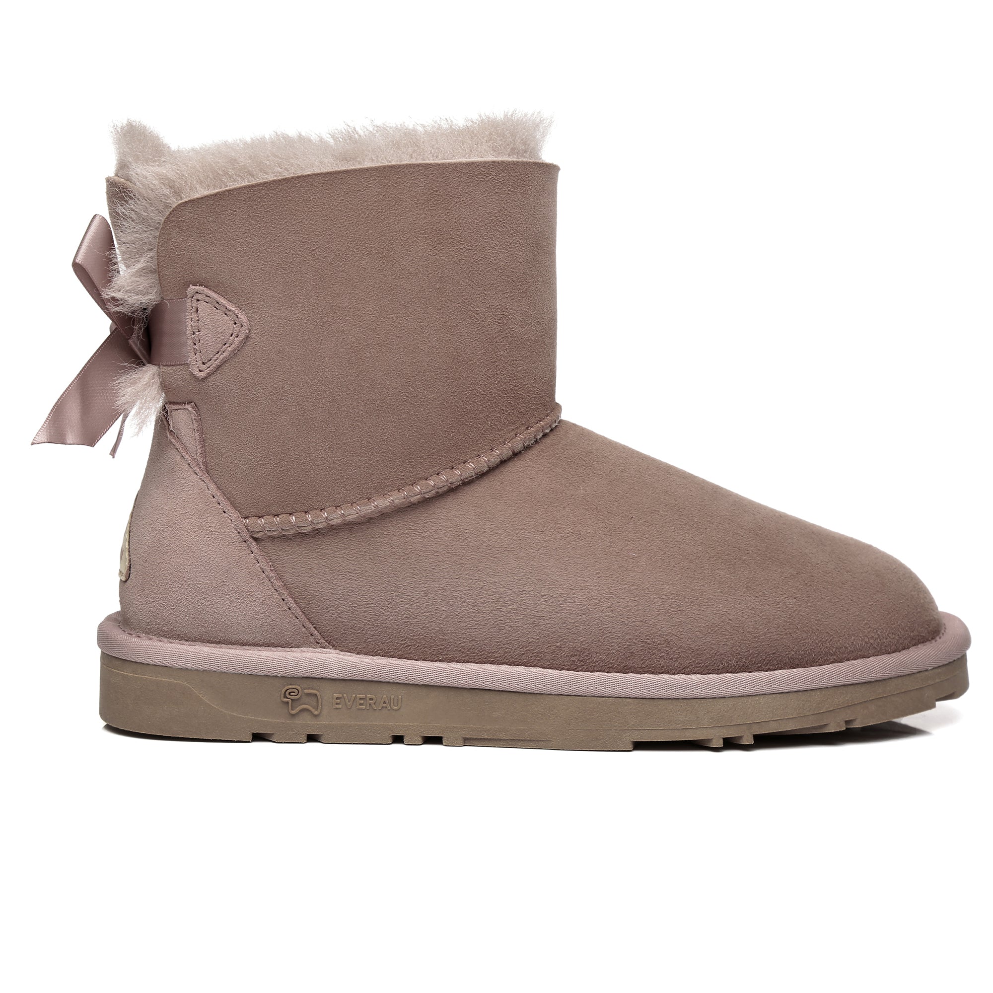 EverUgg Mini Back Bow UGG Boots showing the stylish black suede with a decorative bow at the back and cozy interior.