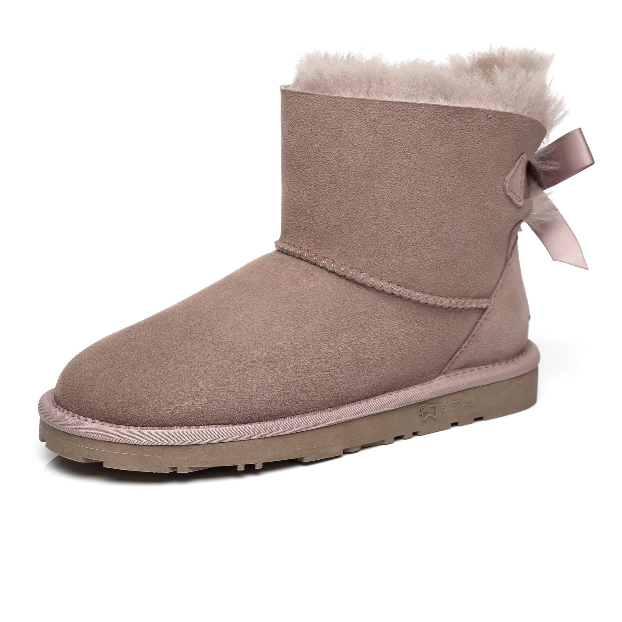 EverUgg Mini Back Bow UGG Boots with stylish back bow design and cozy shearling lining, perfect for cold weather.