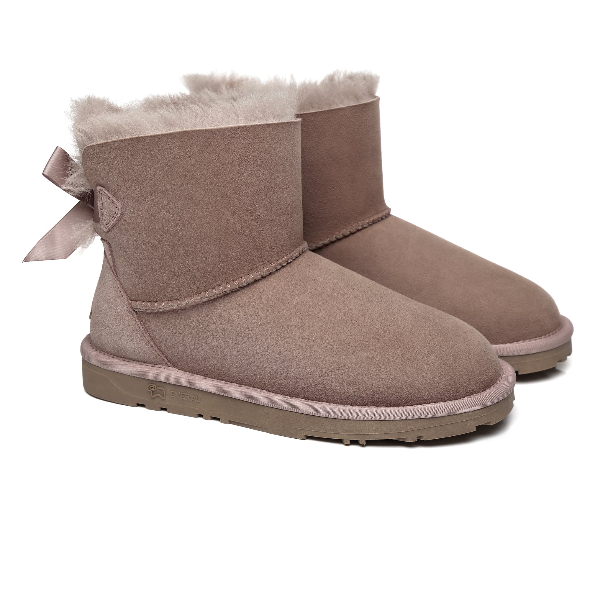 EverUgg Mini Back Bow UGG Boots showing the back view with a decorative bow detail and classic sheepskin material.