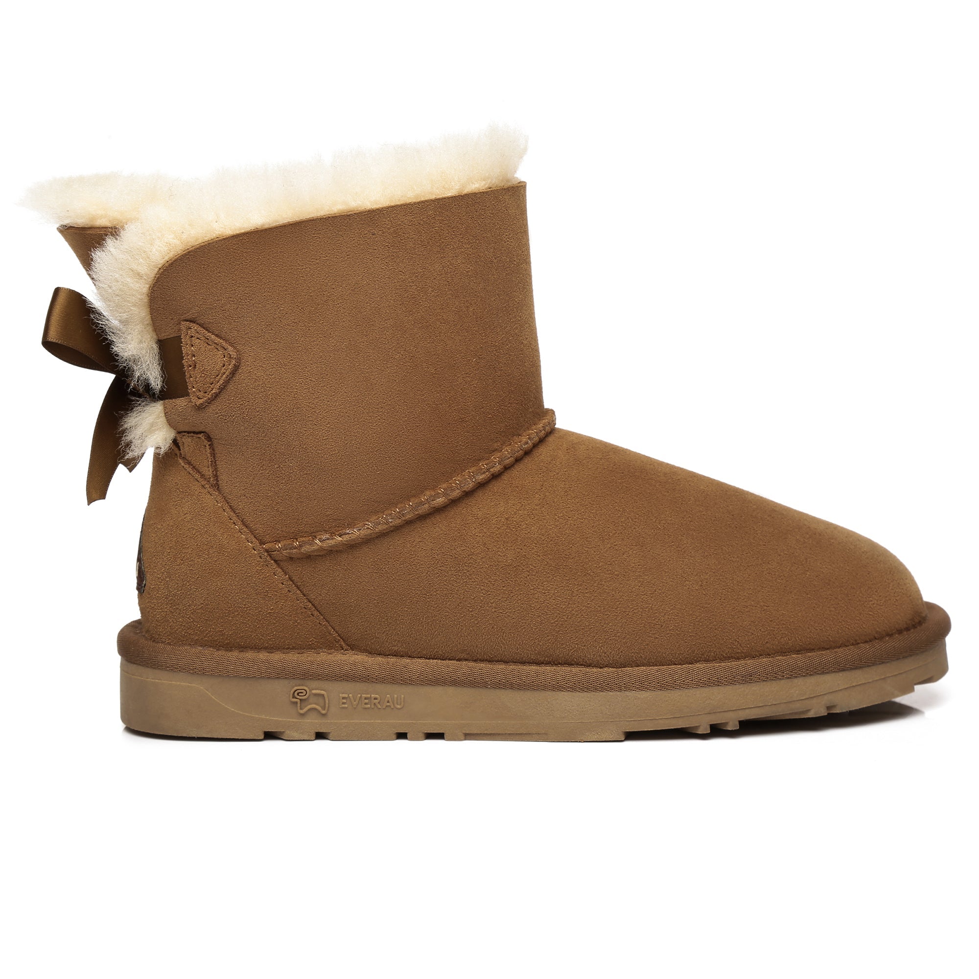 EverUgg Mini Back Bow UGG Boots showing stylish black boots with a back bow detail and plush interior for cozy comfort.