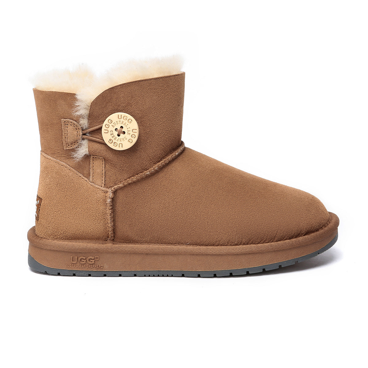 EverUgg Mini Button UGG Boots for women, classic sheepskin shoes with button details, stylish and cozy footwear.