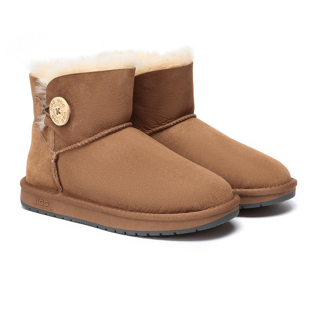 Mini UGG boots for women by EverUgg featuring classic design with button accents, perfect for cozy winter style.