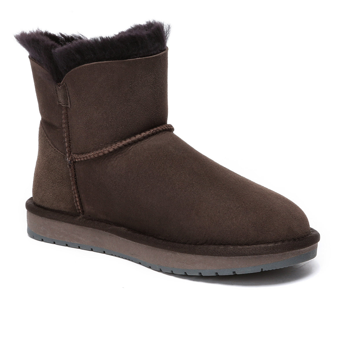 Chocolate mini UGG boots for women by EverUgg, featuring plush sheepskin lining and classic slip-on style.