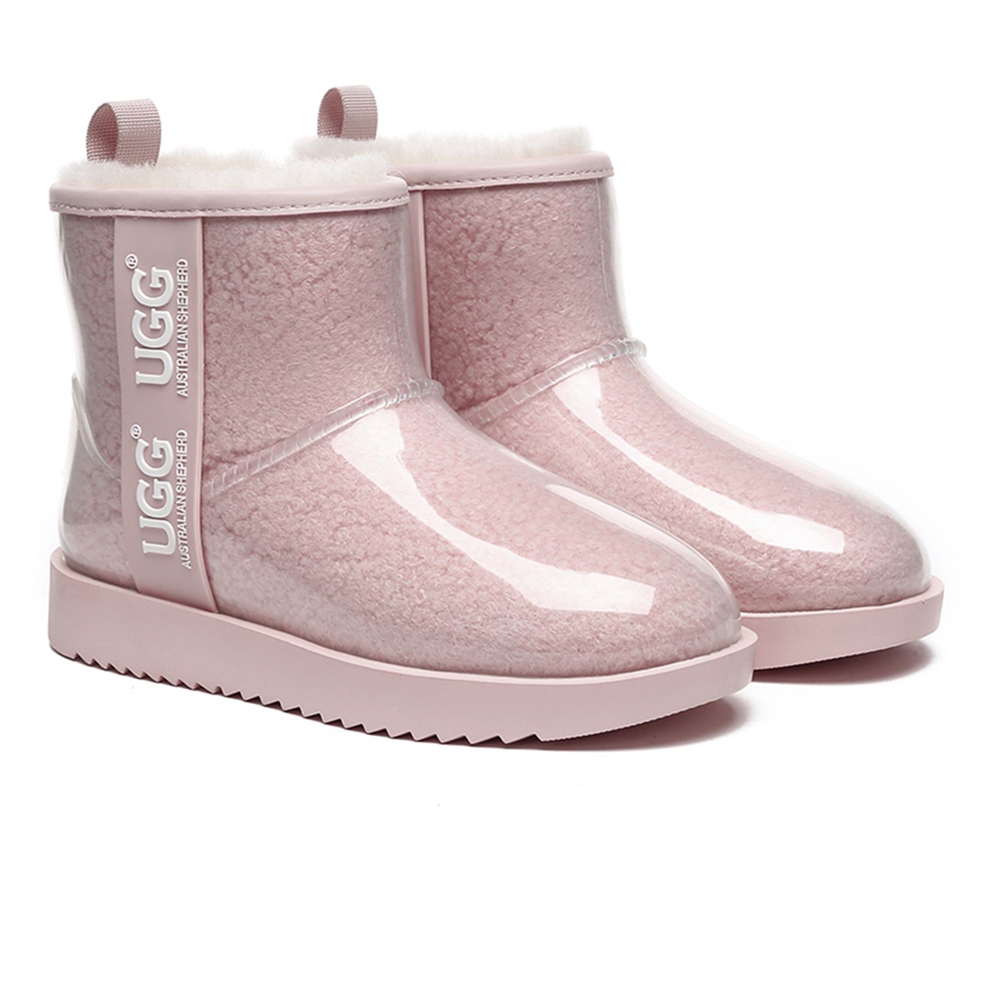 Mini clear waterproof UGG boots by EverUgg featuring a transparent design and waterproof material for stylish weather protection.