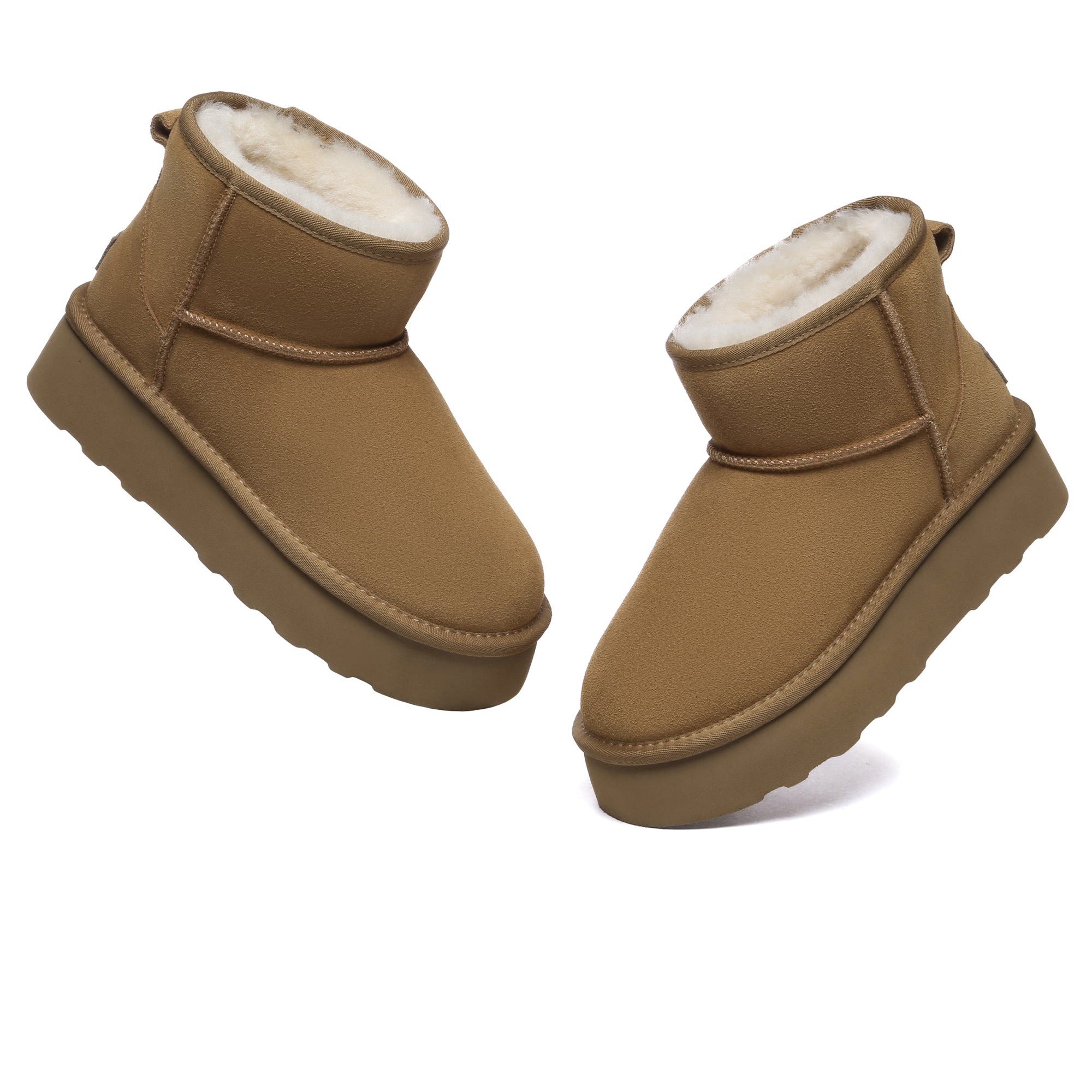 EverUgg Mini Premium UGG platform boots, stylish shoes with plush interior and rugged sole, perfect for casual wear.