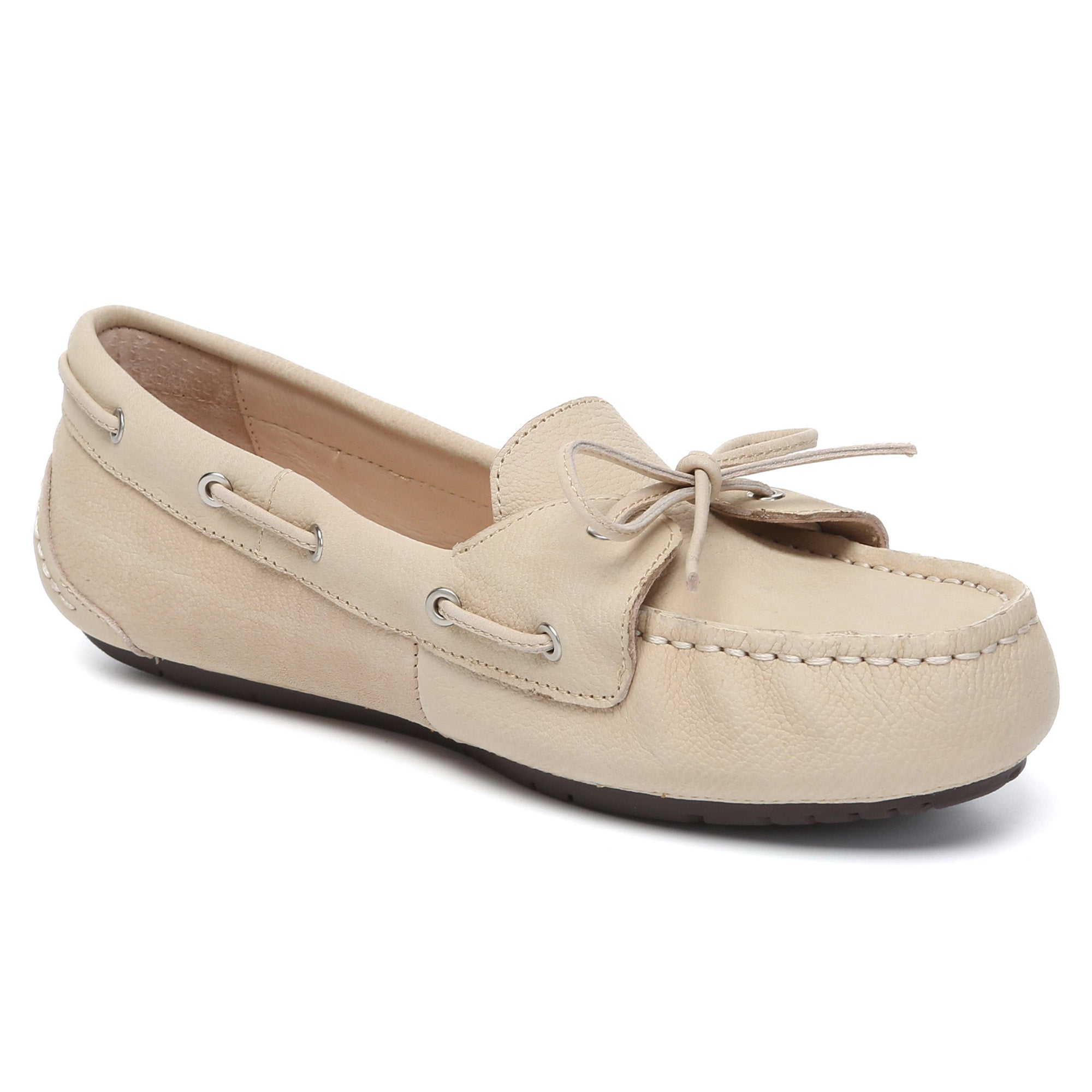 EverUgg Monty casual leather loafer moccasins for men, featuring a sleek flat design with brown leather and detailed stitching.