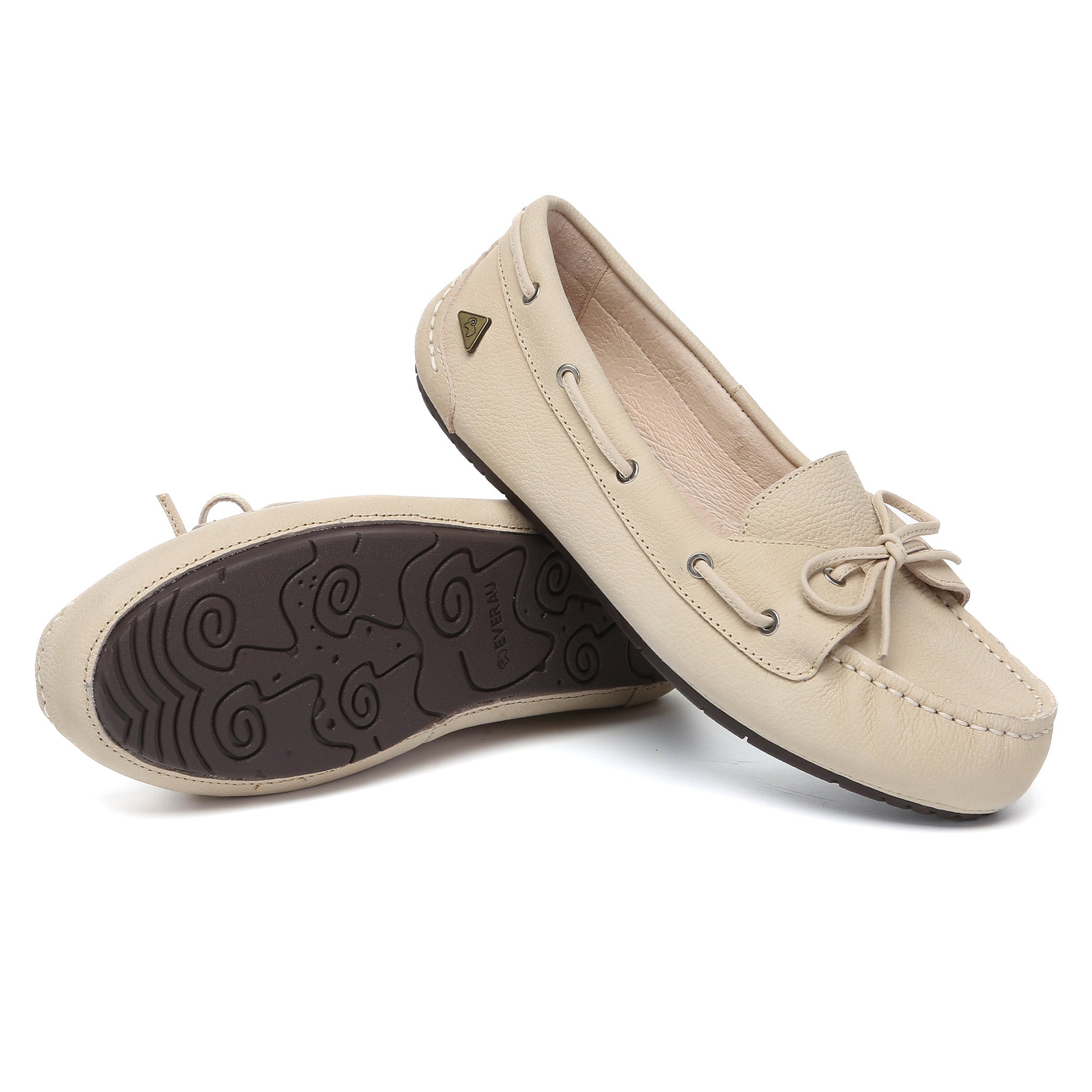 EverUgg Monty casual leather loafer moccasins, stylish flats with smooth leather and classic slip-on design, shown from a side angle.