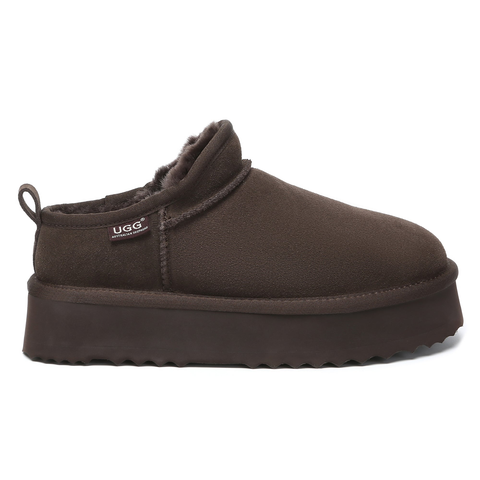 EverUgg Nano Classic Ankle UGG platform boots for women with suede exterior and sheepskin lining, featuring a chunky sole.