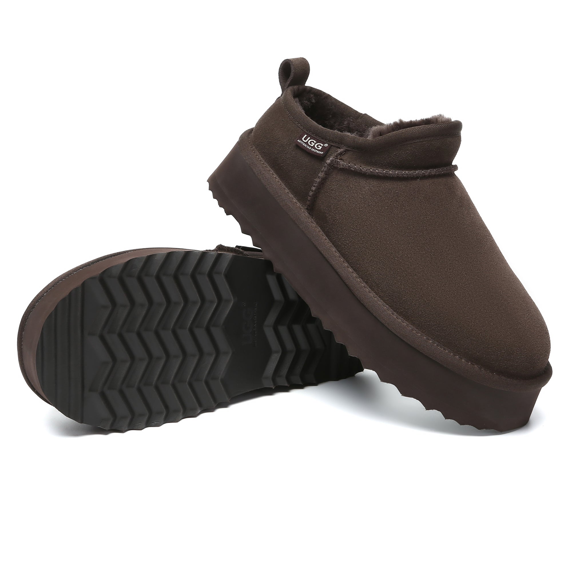 EverUgg Nano Classic Ankle UGG platform boots for women, featuring a tan suede finish and plush sheepskin lining.