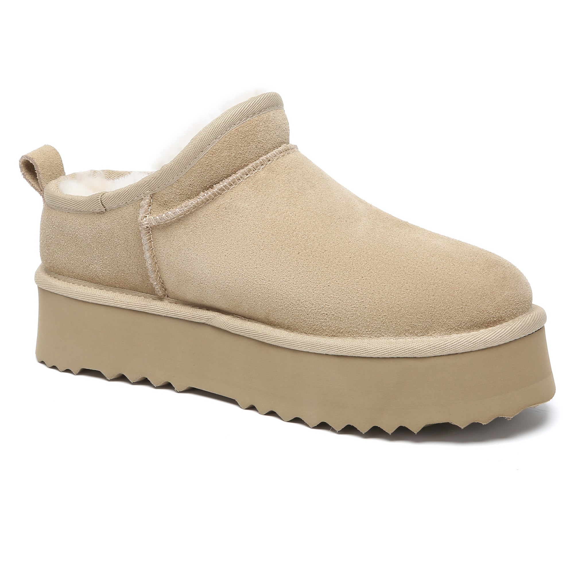 EverUgg Nano Classic Ankle UGG platform boots for women, showcasing the stylish ankle-length design with a cozy, plush interior.
