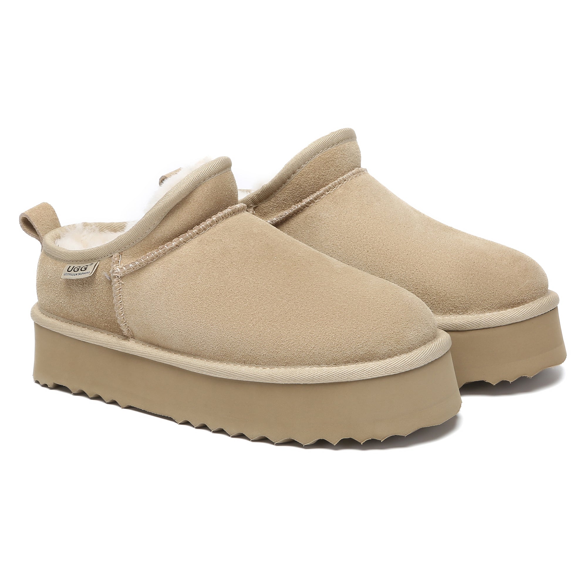 EverUgg Nano Classic ankle UGG platform boots for women, featuring plush sheepskin and sturdy sole design.