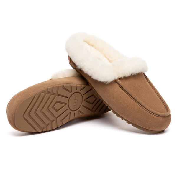 EverUgg Noelle Mule Loafer slippers featuring soft suede material and plush lining, perfect for comfortable indoor wear.