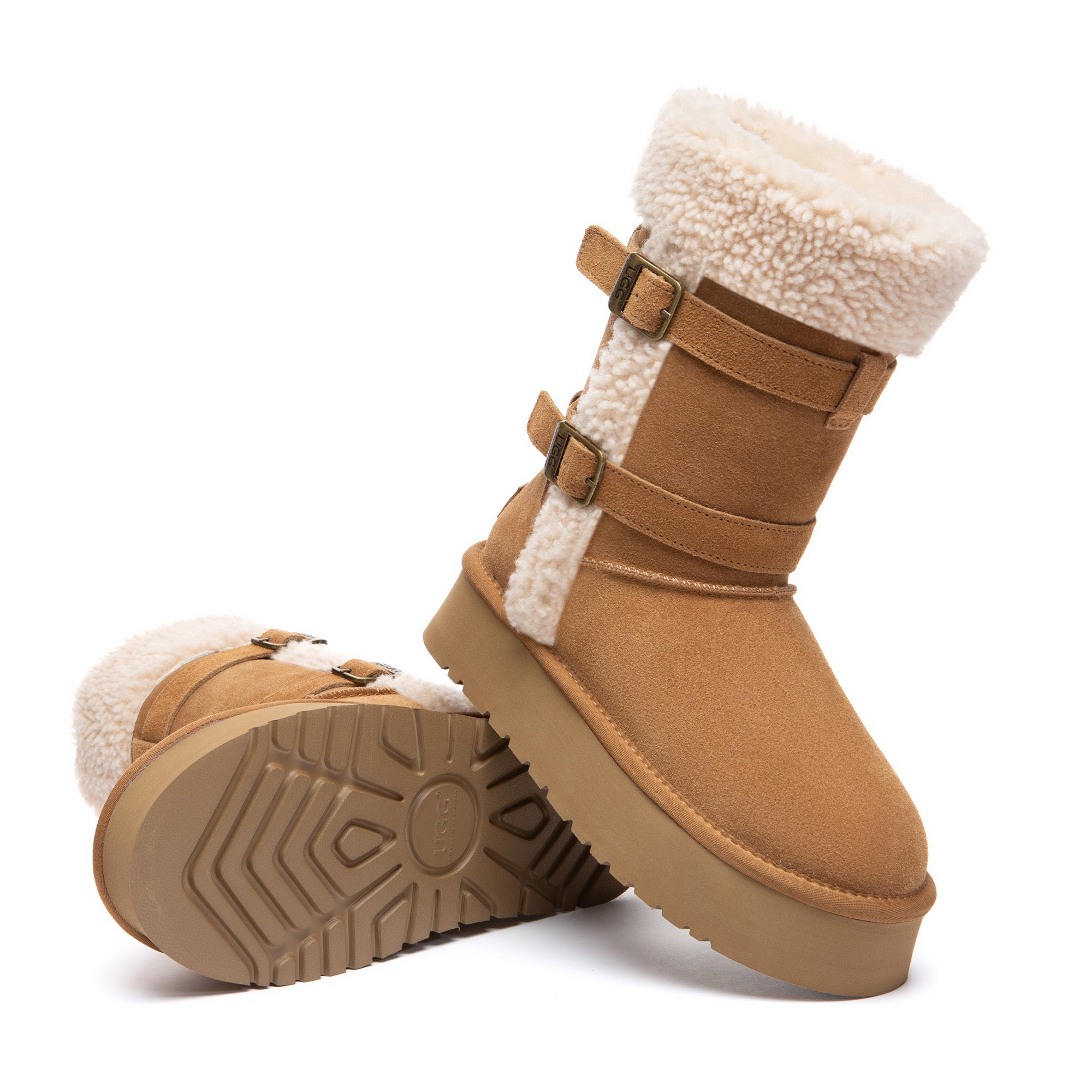 EverUgg Nordic Buckle Strap Short Platform Boots showing buckle straps and chunky sole design.