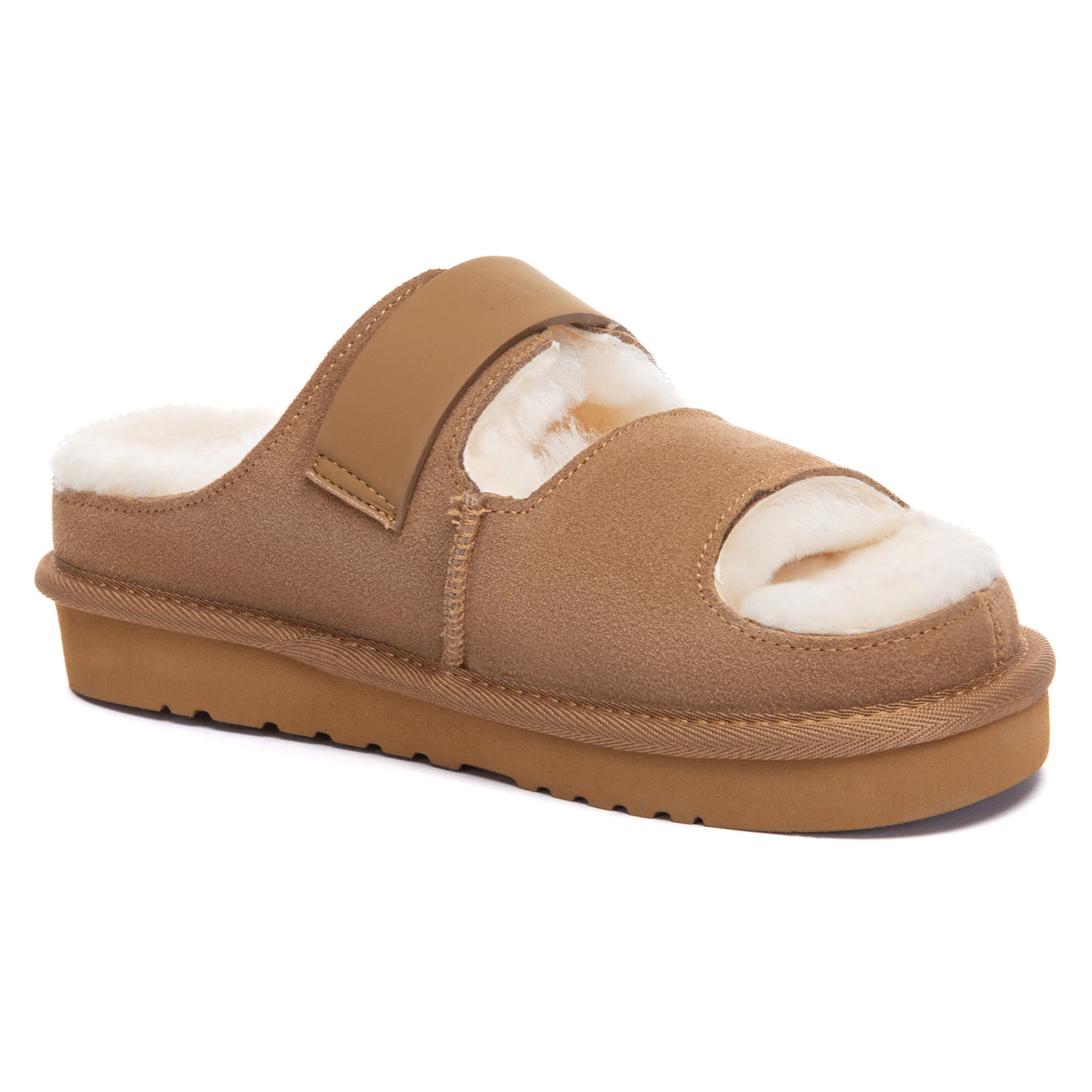 EverUgg open-toe adjustable strap slides featuring soft slippers with comfortable design and stylish look.
