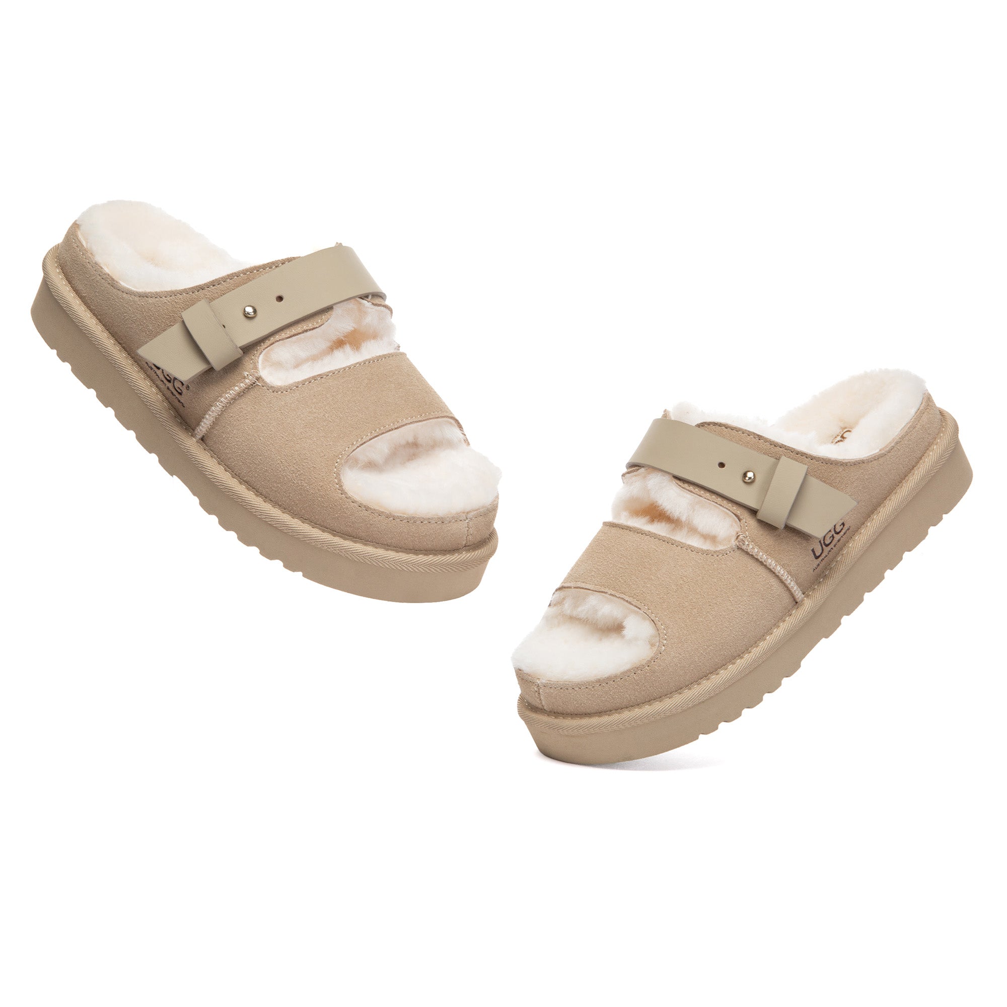 EverUgg open-toe adjustable strap slides with cushioned soles, featuring a stylish design perfect for comfortable casual wear.