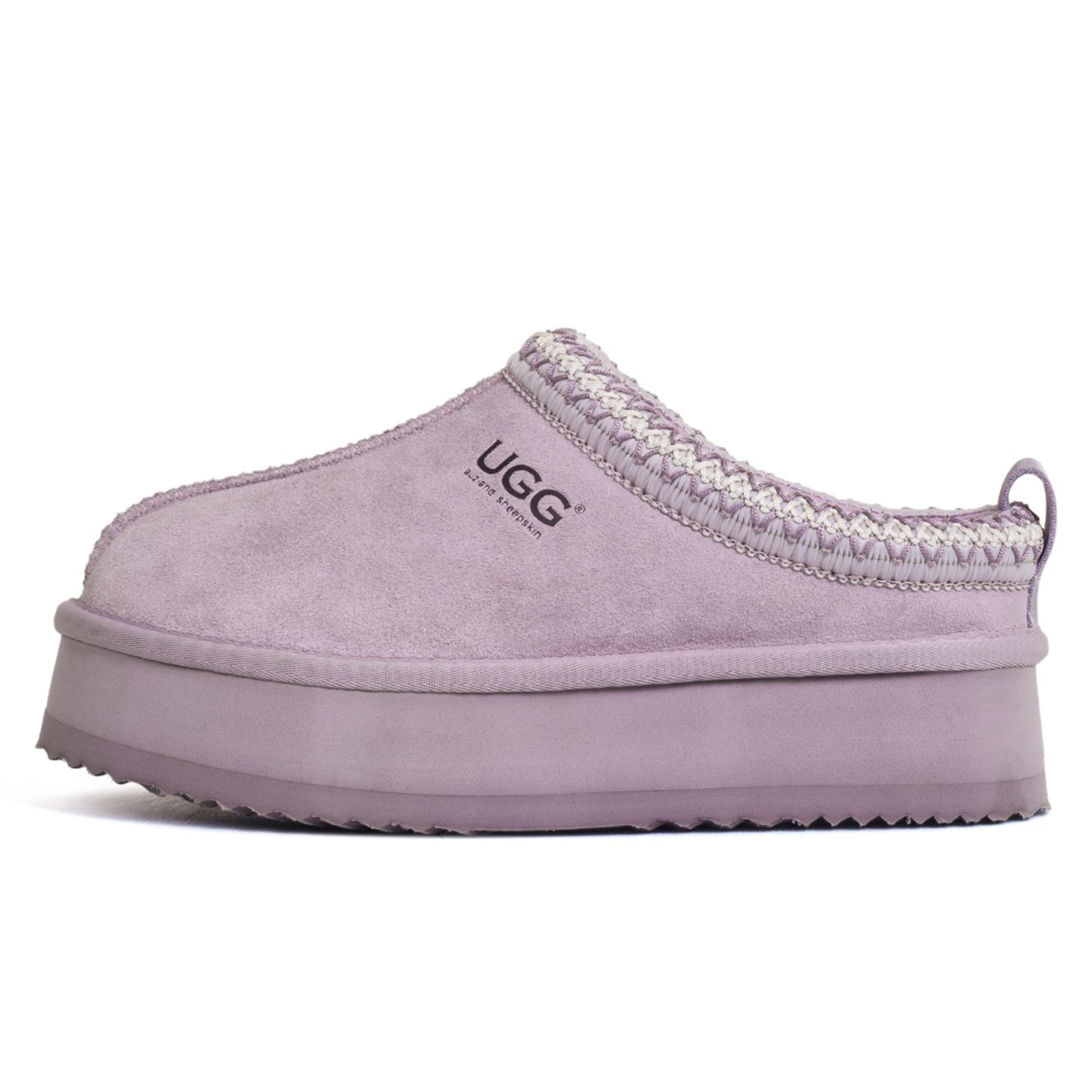 Auzland Mackenzie Platform UGG slippers with plush lining and chunky soles, shown from a side angle.