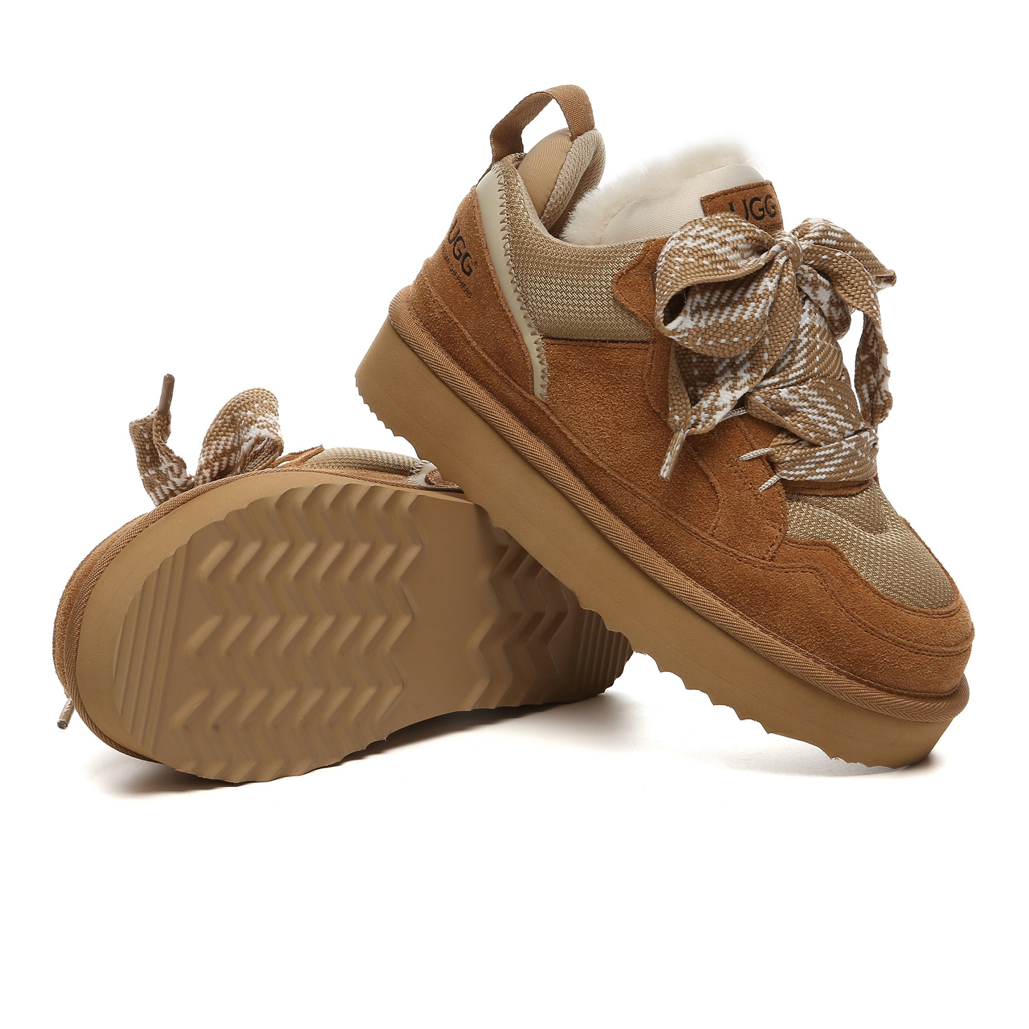 EverUgg Parker lace-up men's UGG platform shoes with leather upper, thick sole, and classic design, displayed on a neutral background.