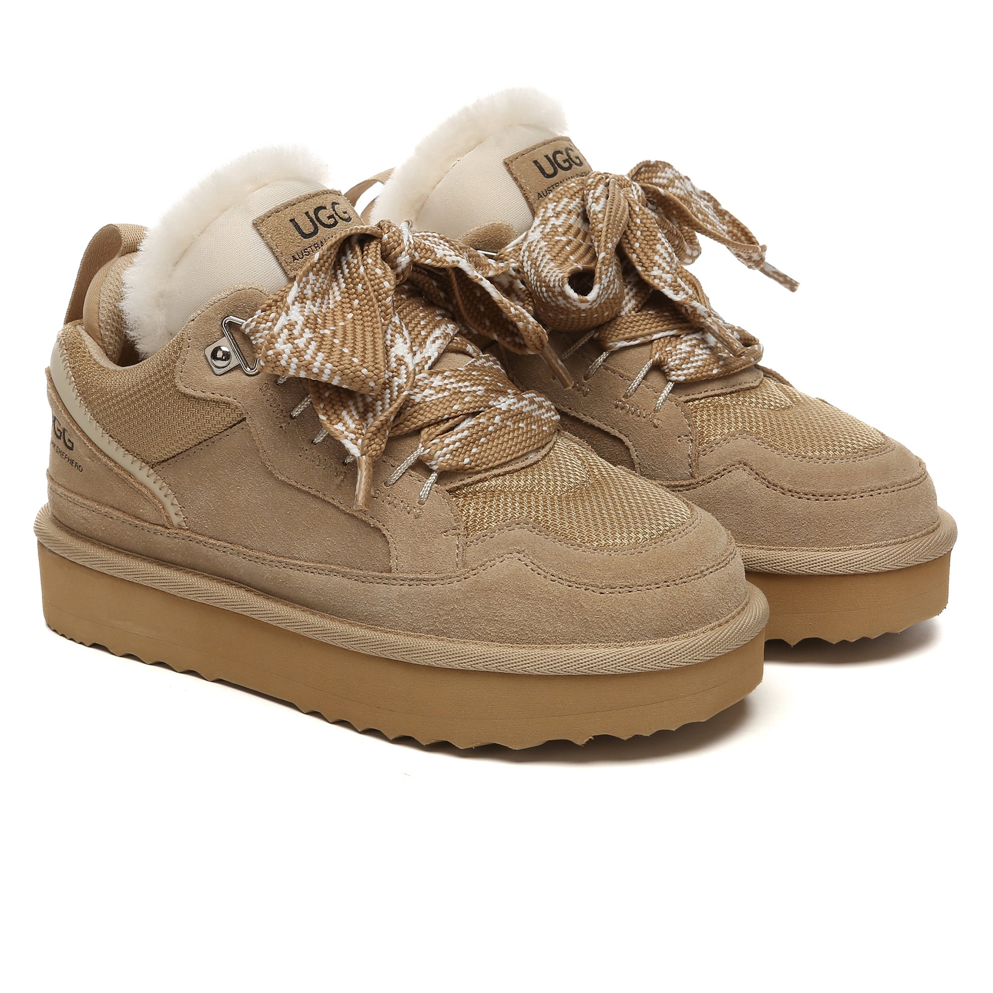 Men's EverUgg Parker lace-up shoes with UGG platform design, featuring brown leather and rugged sole for casual wear.