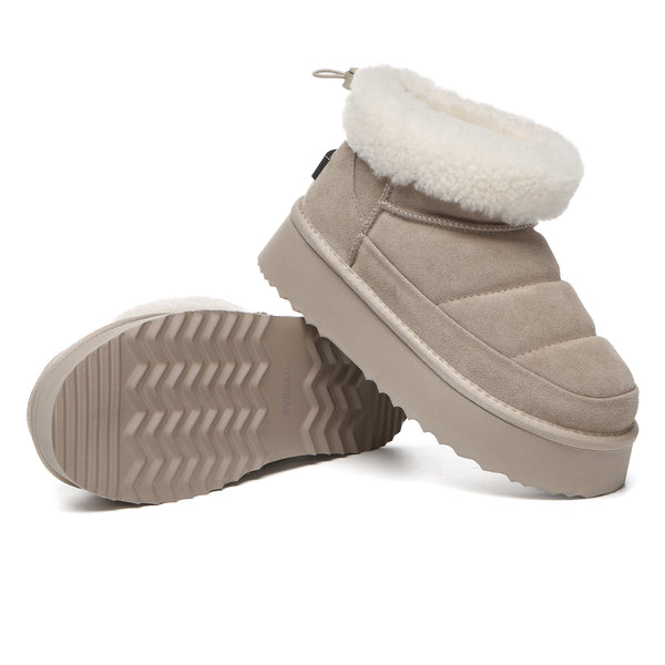 EverUgg Peyton adjustable ankle platform UGG boots for women, showcasing stylish slip-on shoes with a chunky heel and ankle support.