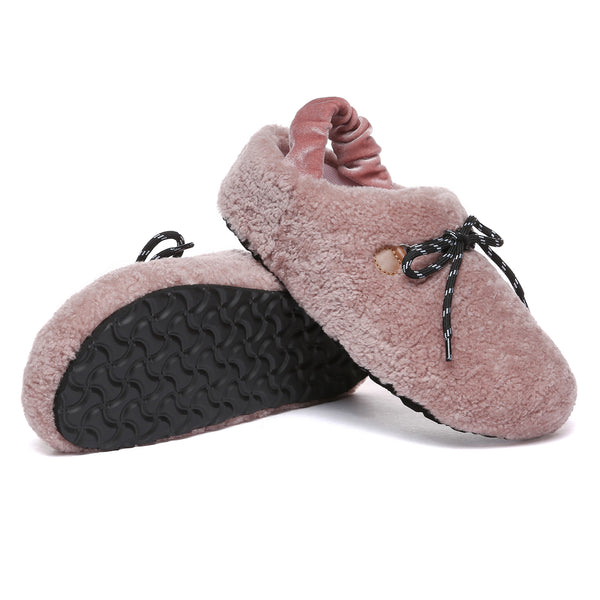 EverUgg PlushCozy slingback lace slippers for women, featuring soft plush material and lace detailing.