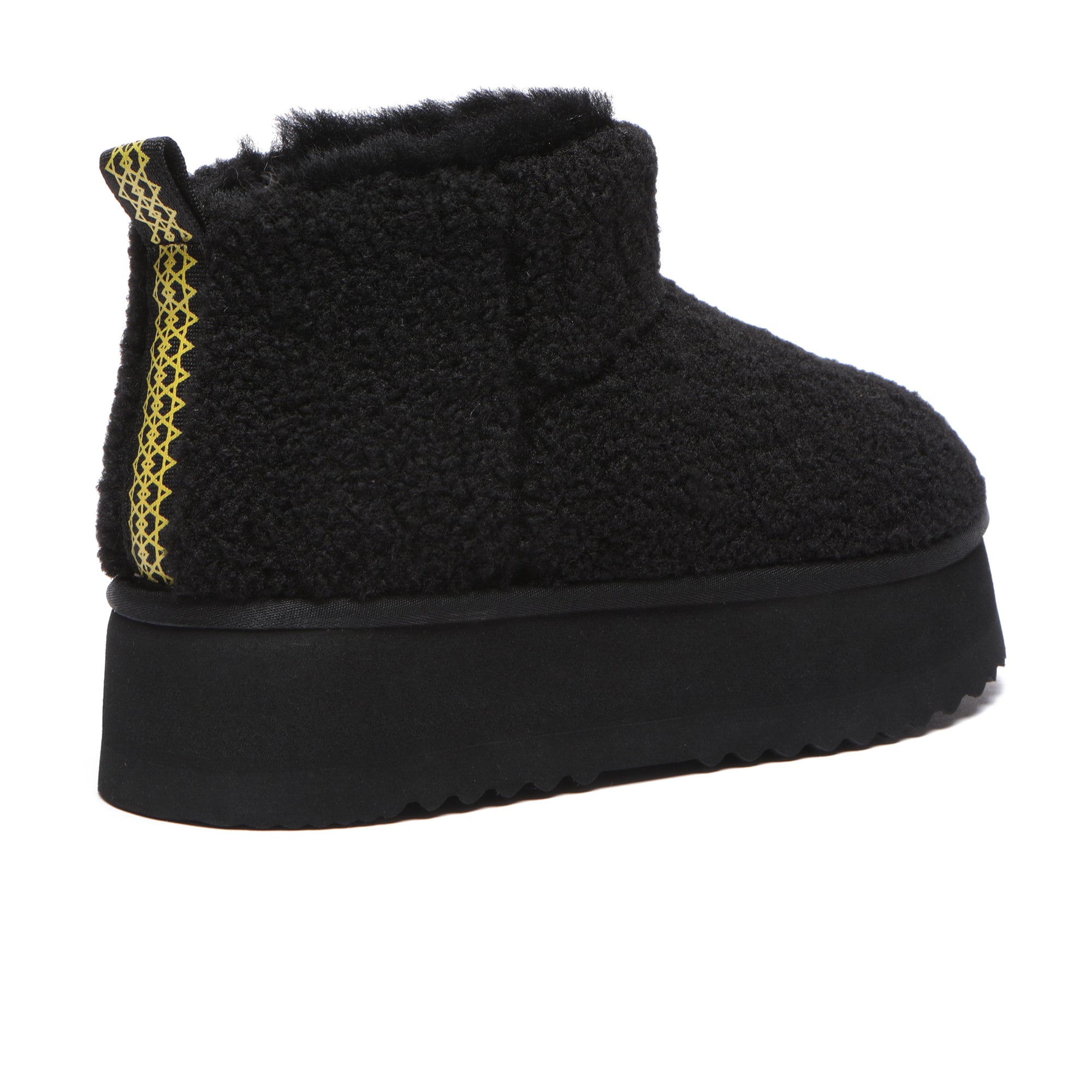 Close-up of PlushCozy Ultra Mini Platform UGG Boots for women, featuring soft plush material and a compact, stylish design.