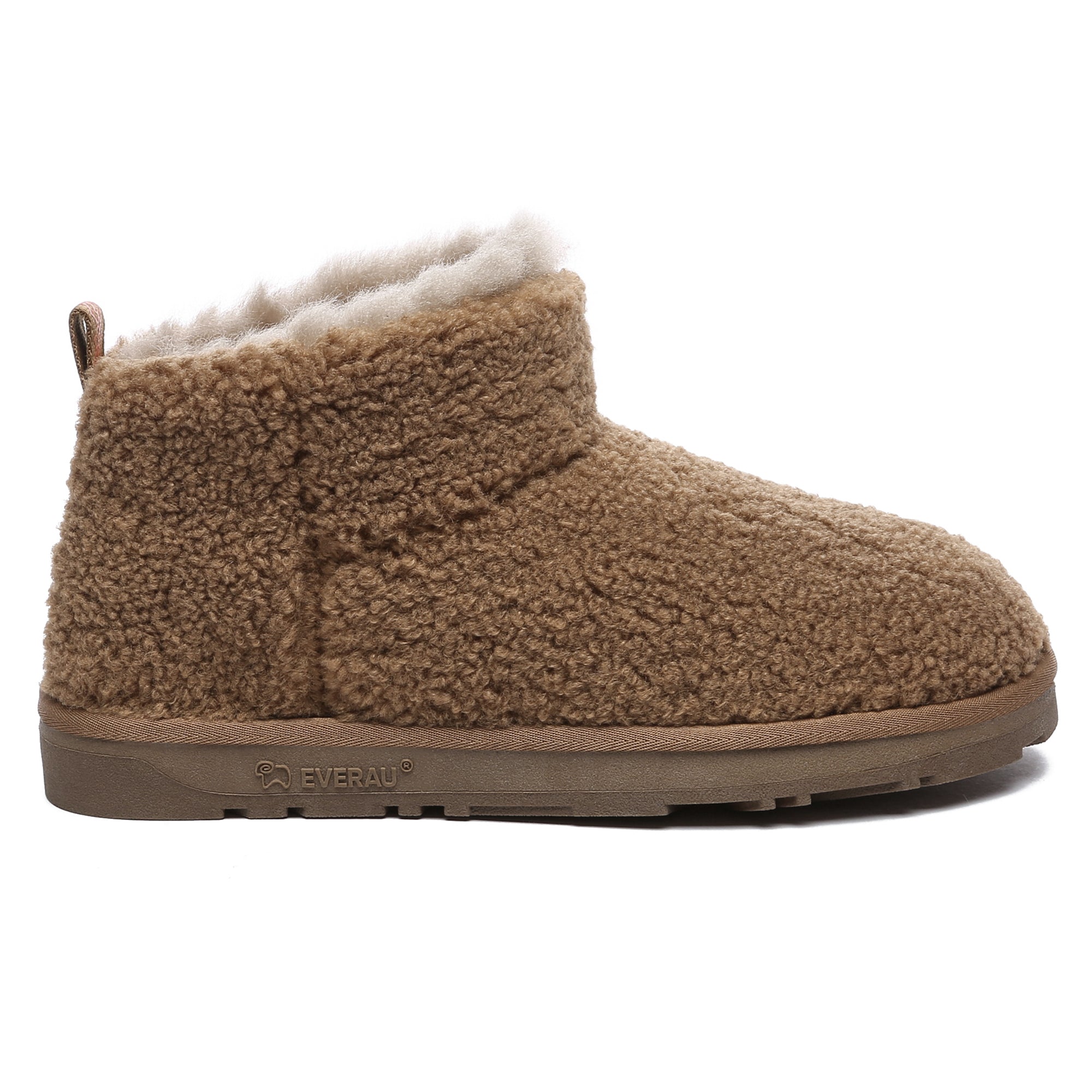 Close-up of PlushCozy Ultra Mini UGG Boots by EverUgg, showcasing soft plush material and mini boot silhouette.