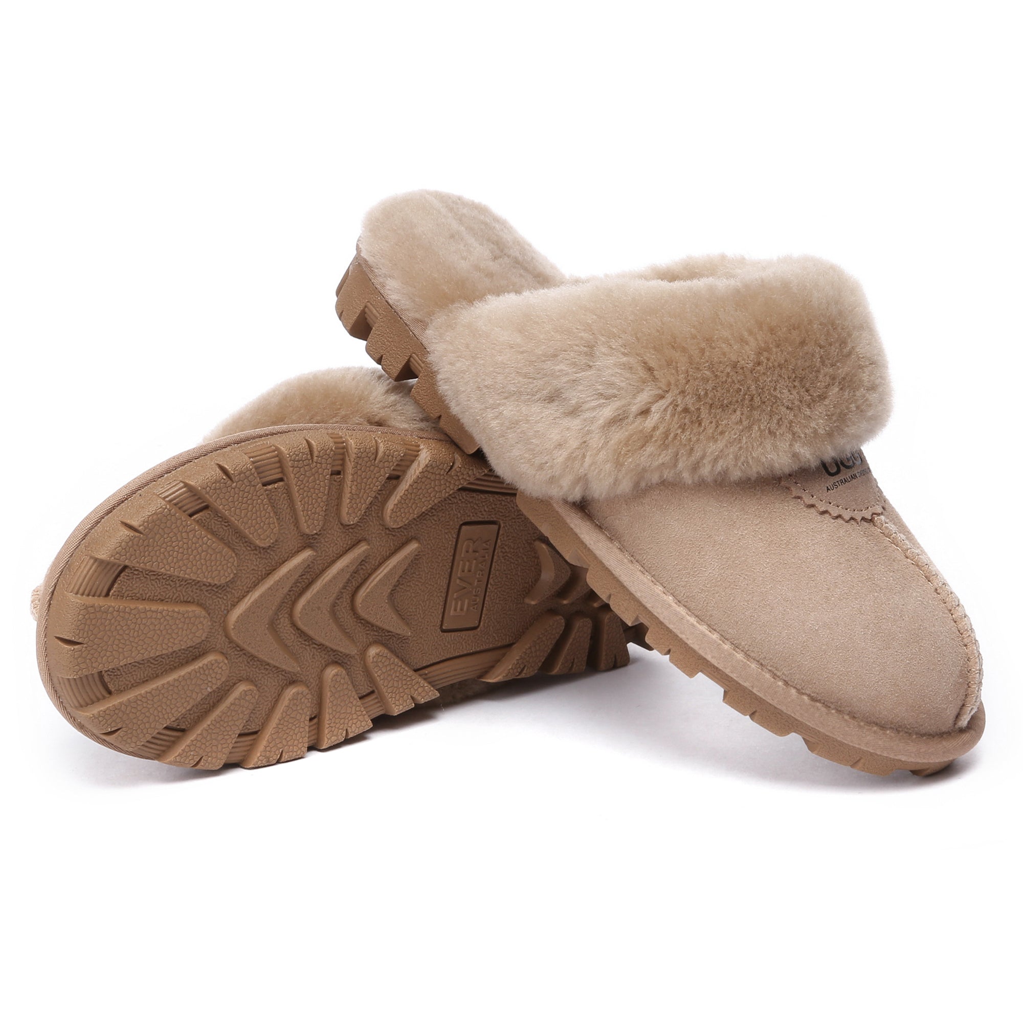 EverUgg premium anti-slip women's slippers showing soft, cozy UGG-style slippers with textured soles for safety and comfort.